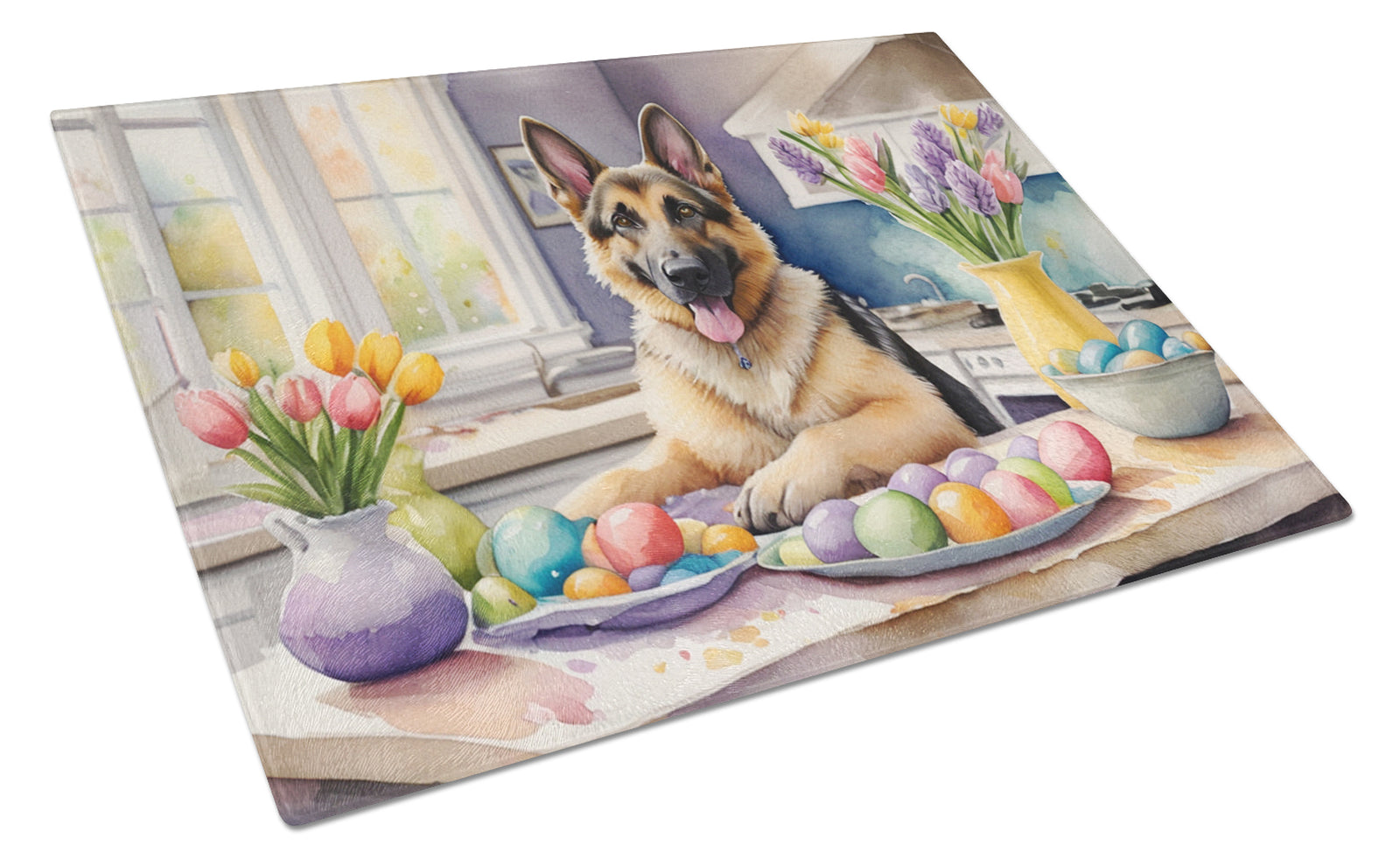 Buy this Decorating Easter German Shepherd Glass Cutting Board