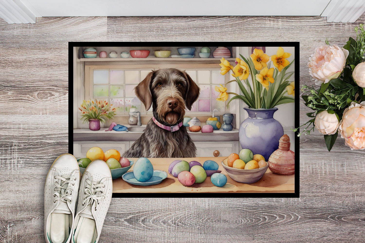 Buy this Decorating Easter German Wirehaired Pointer Doormat