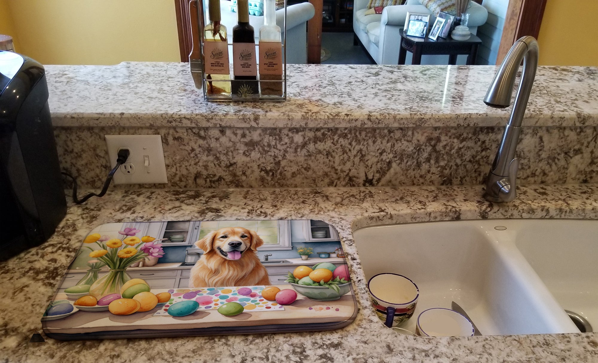 Decorating Easter Golden Retriever Dish Drying Mat