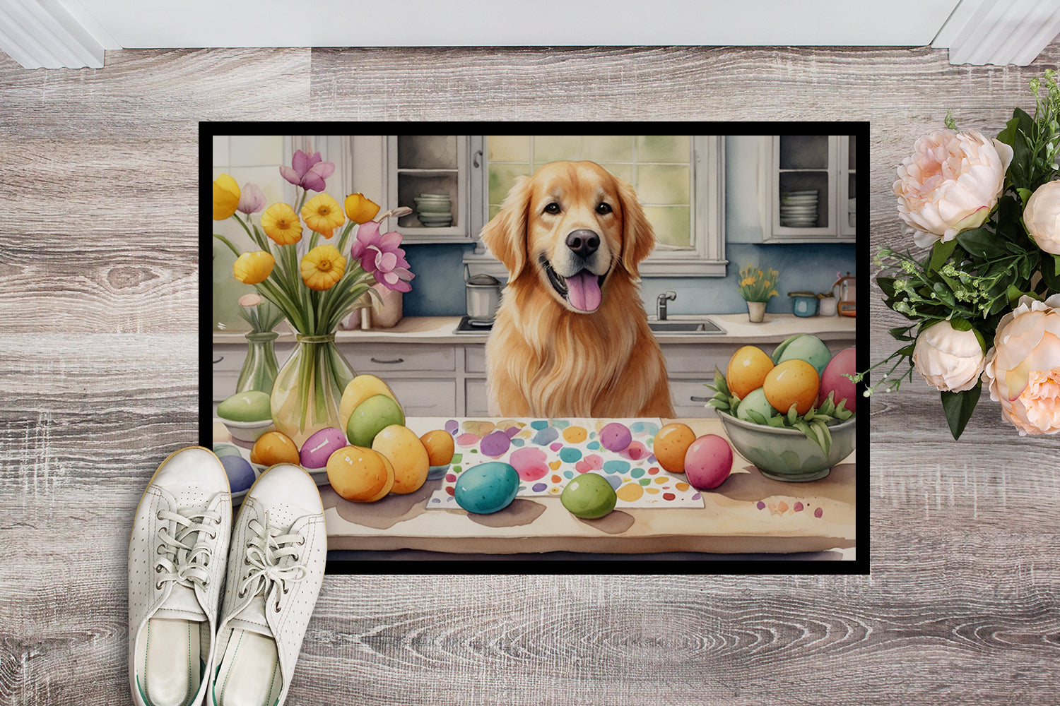 Decorating Easter Golden Retriever Doormat