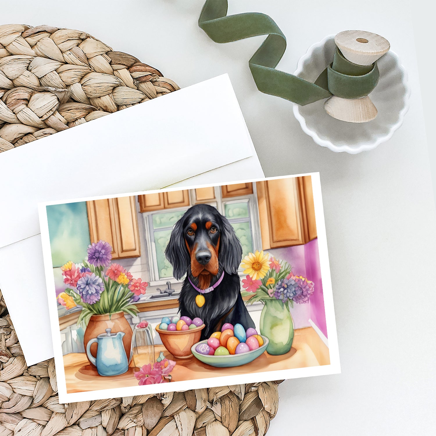 Decorating Easter Gordon Setter Greeting Cards Pack of 8