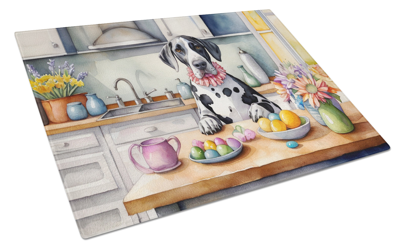 Buy this Decorating Easter Great Dane Glass Cutting Board