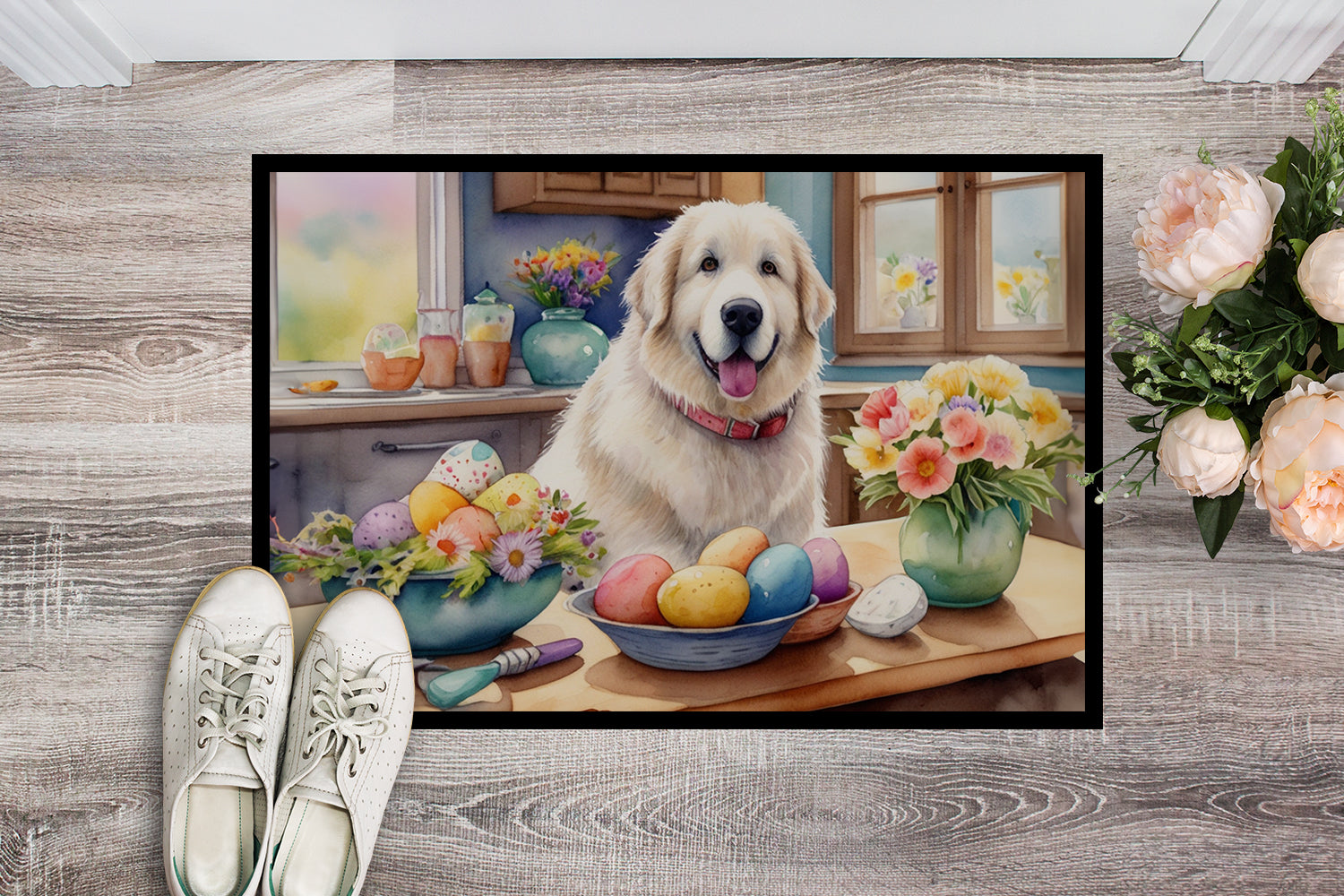 Decorating Easter Great Pyrenees Doormat