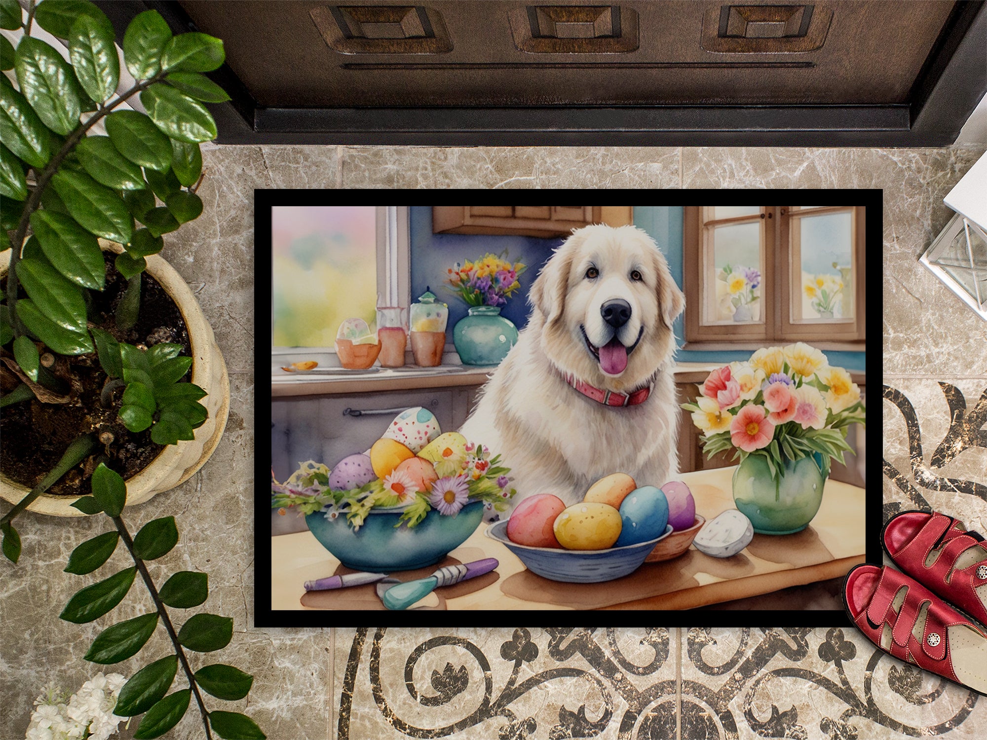 Decorating Easter Great Pyrenees Doormat