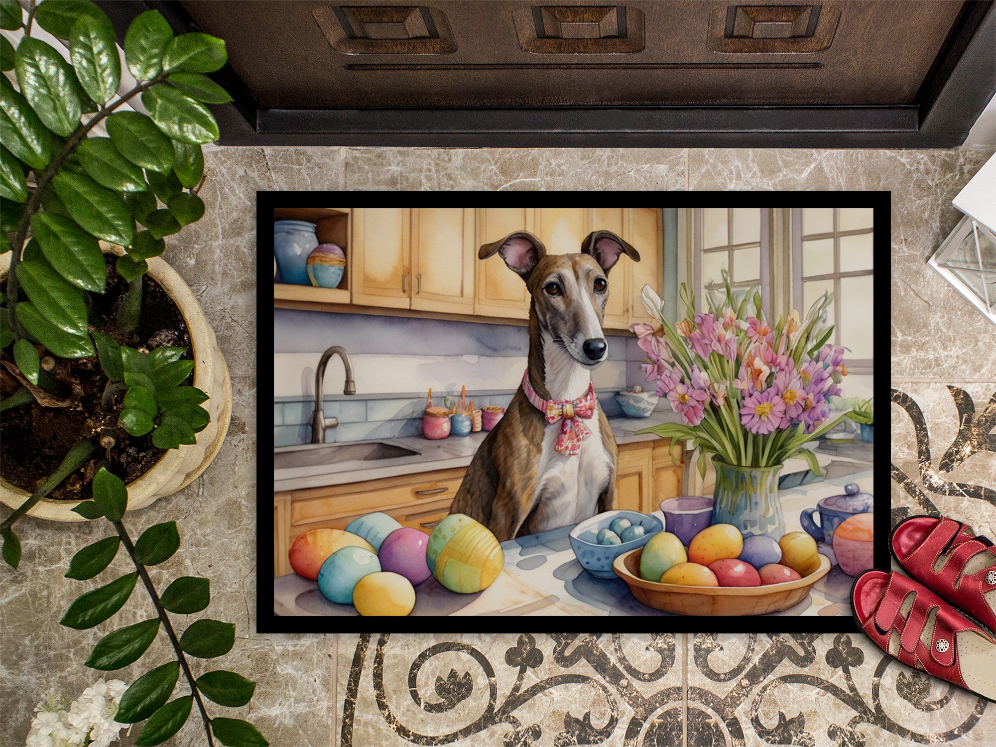 Decorating Easter Greyhound Doormat