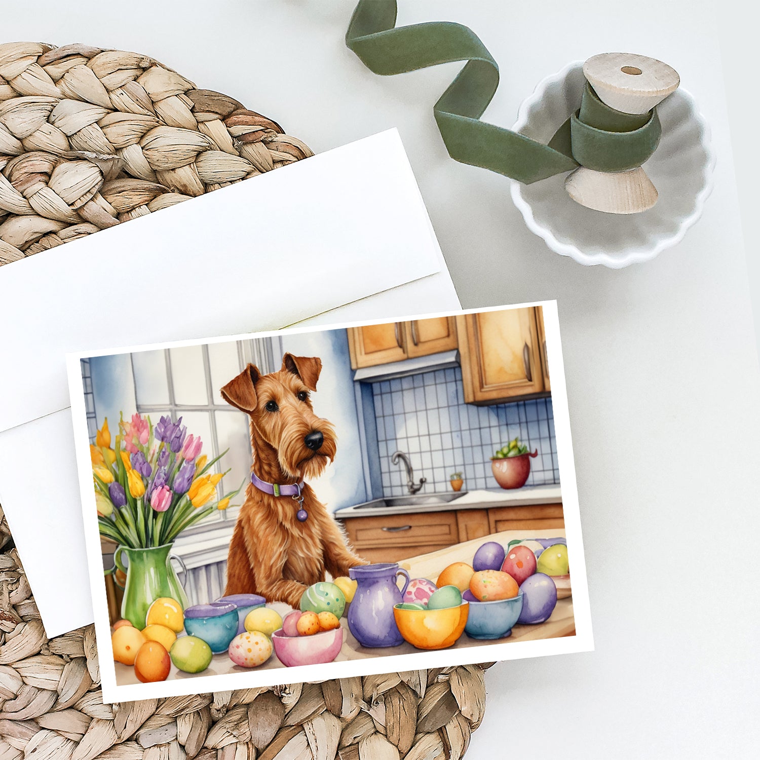 Buy this Decorating Easter Irish Terrier Greeting Cards Pack of 8