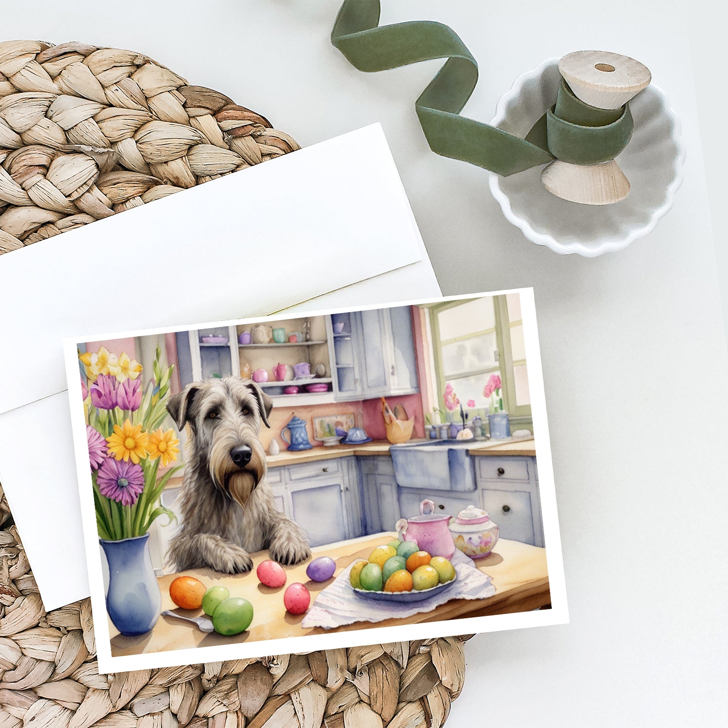 Buy this Decorating Easter Irish Wolfhound Greeting Cards Pack of 8