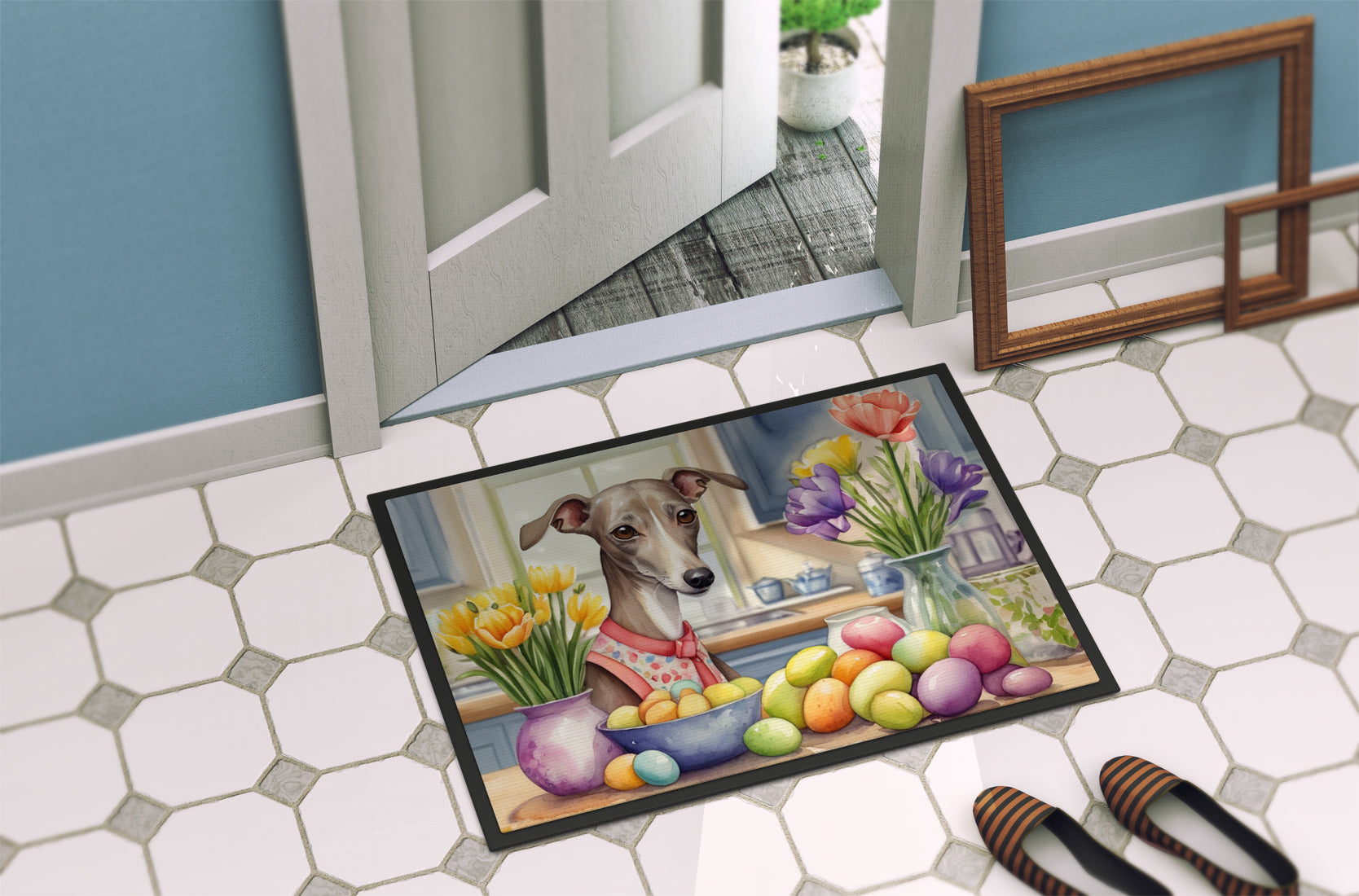 Decorating Easter Italian Greyhound Doormat