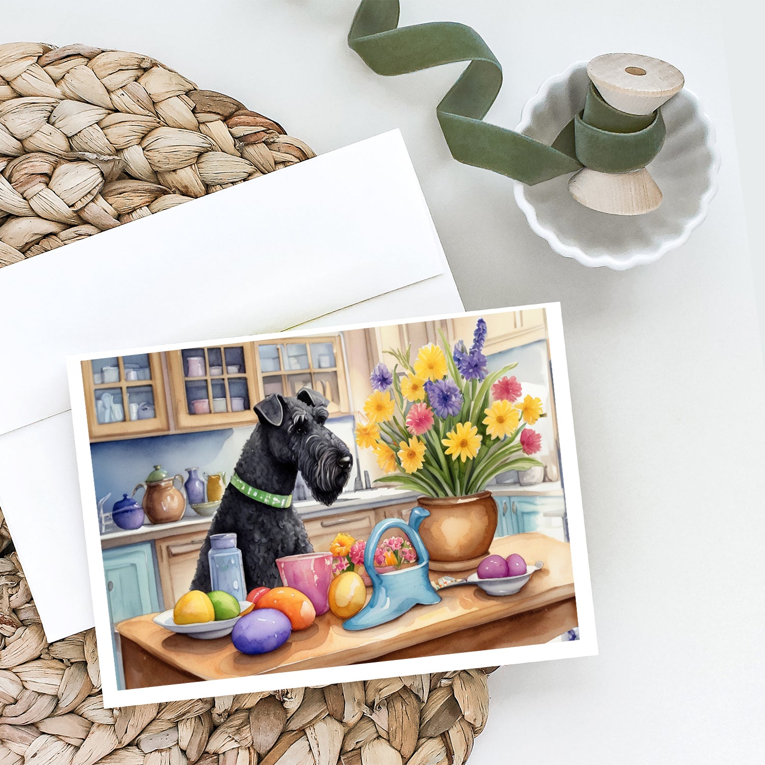 Buy this Decorating Easter Kerry Blue Terrier Greeting Cards Pack of 8