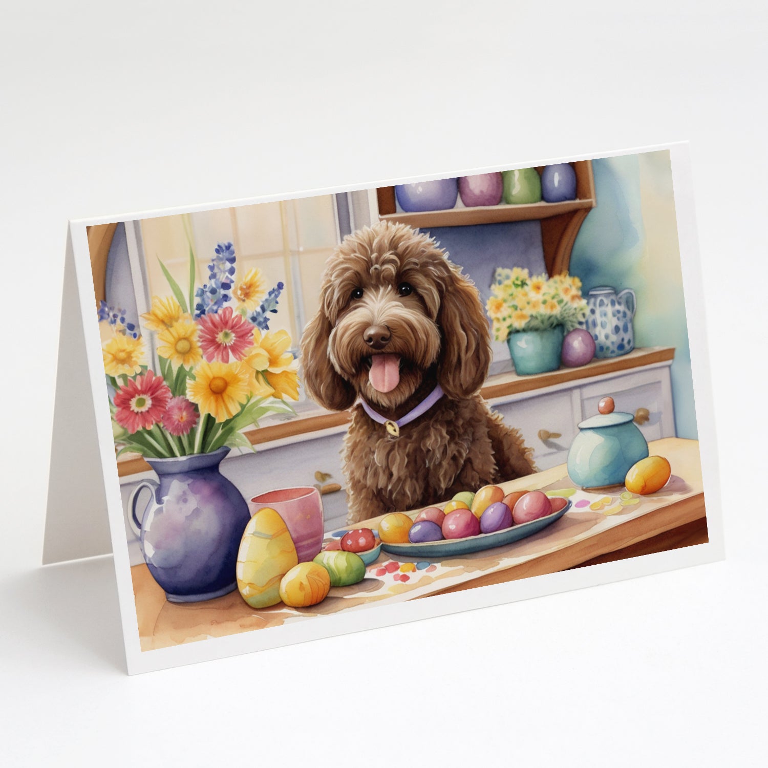 Buy this Decorating Easter Labradoodle Greeting Cards Pack of 8