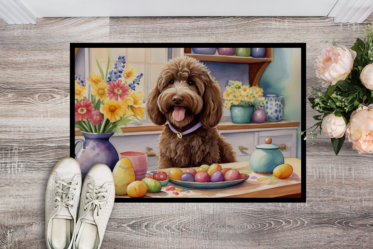 Decorating Easter Labradoodle Doormat