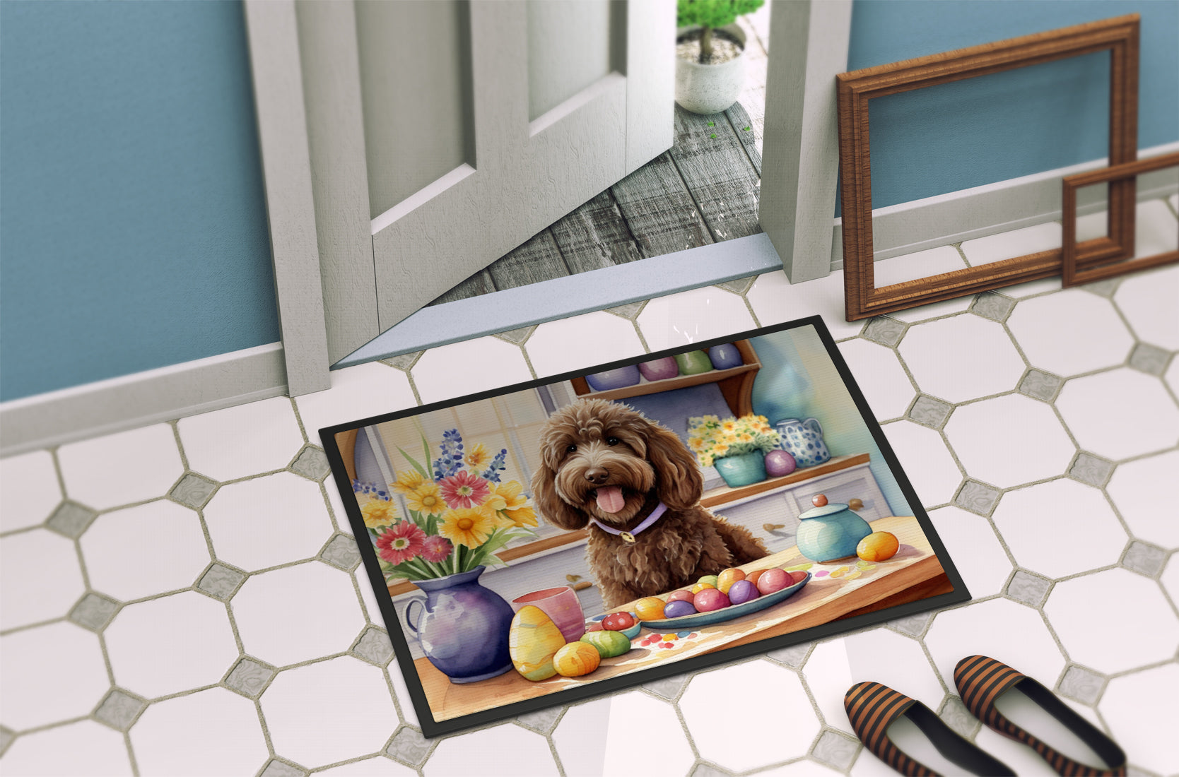 Decorating Easter Labradoodle Doormat