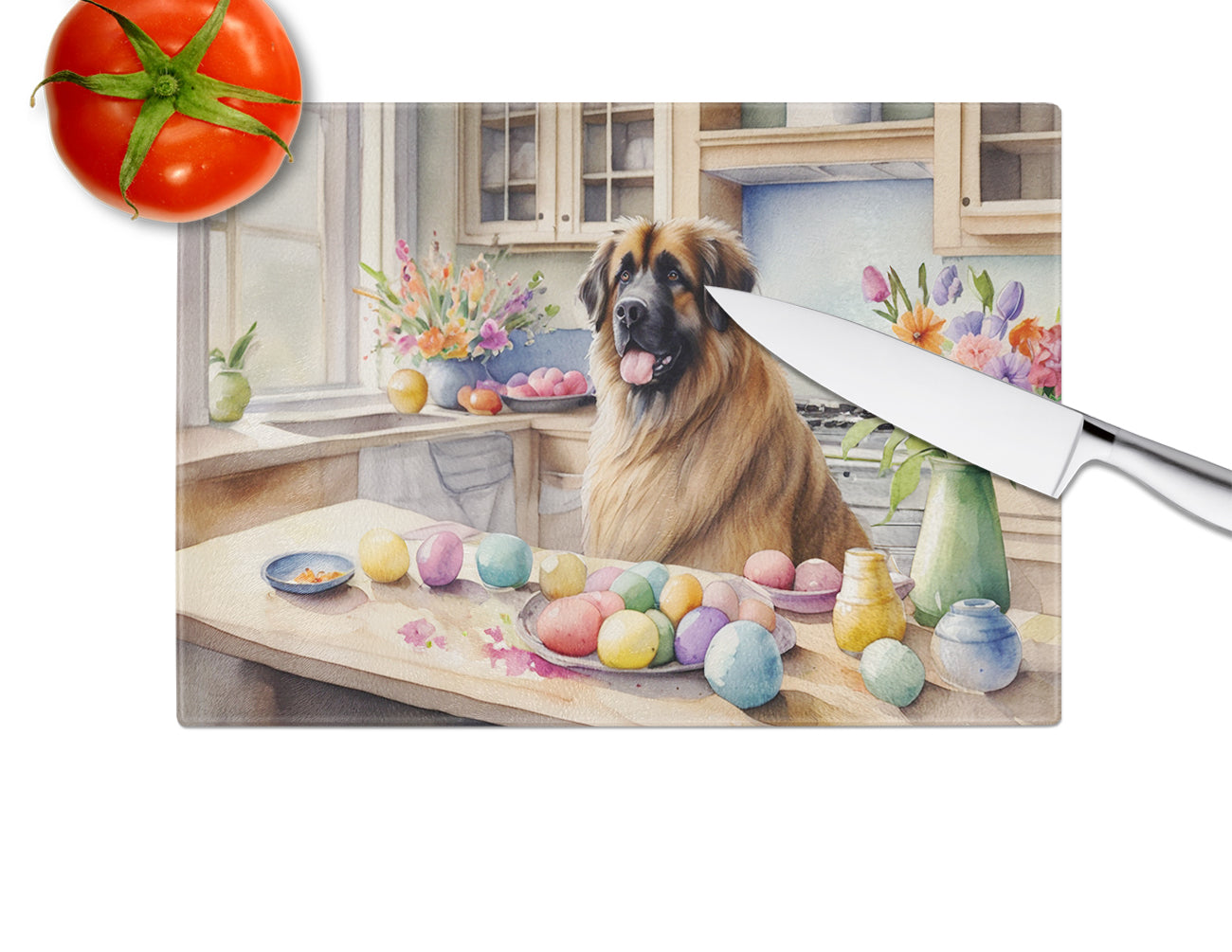 Decorating Easter Leonberger Glass Cutting Board