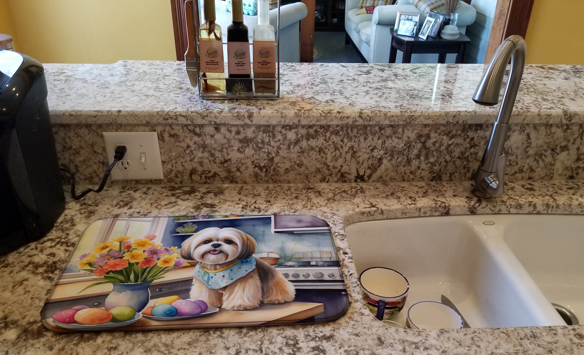 Decorating Easter Lhasa Apso Dish Drying Mat