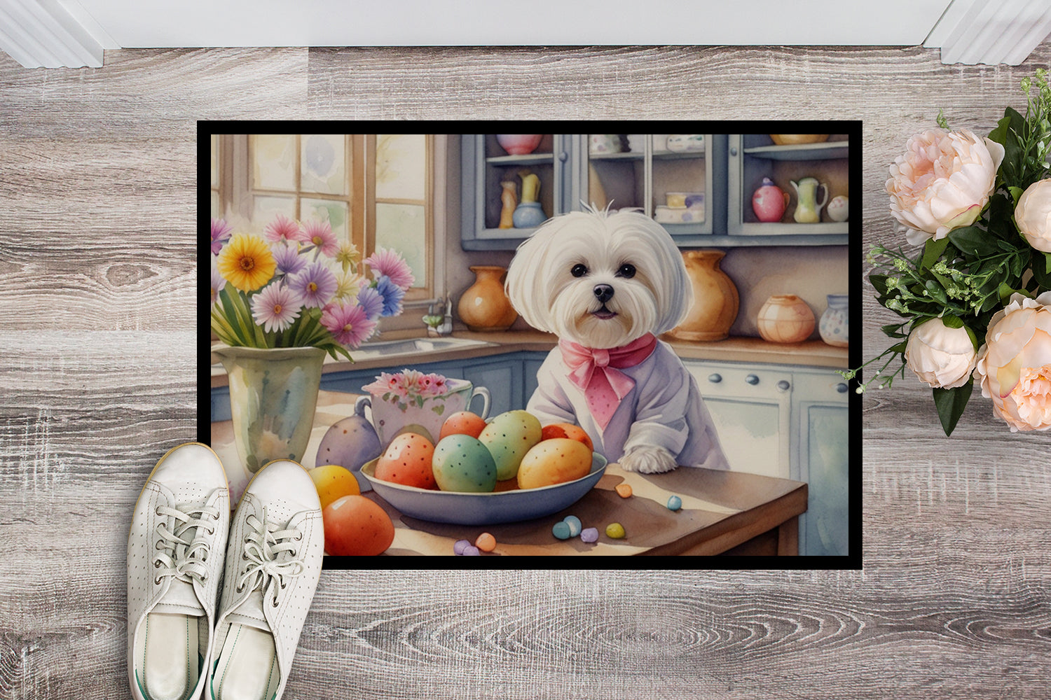 Decorating Easter Maltese Doormat