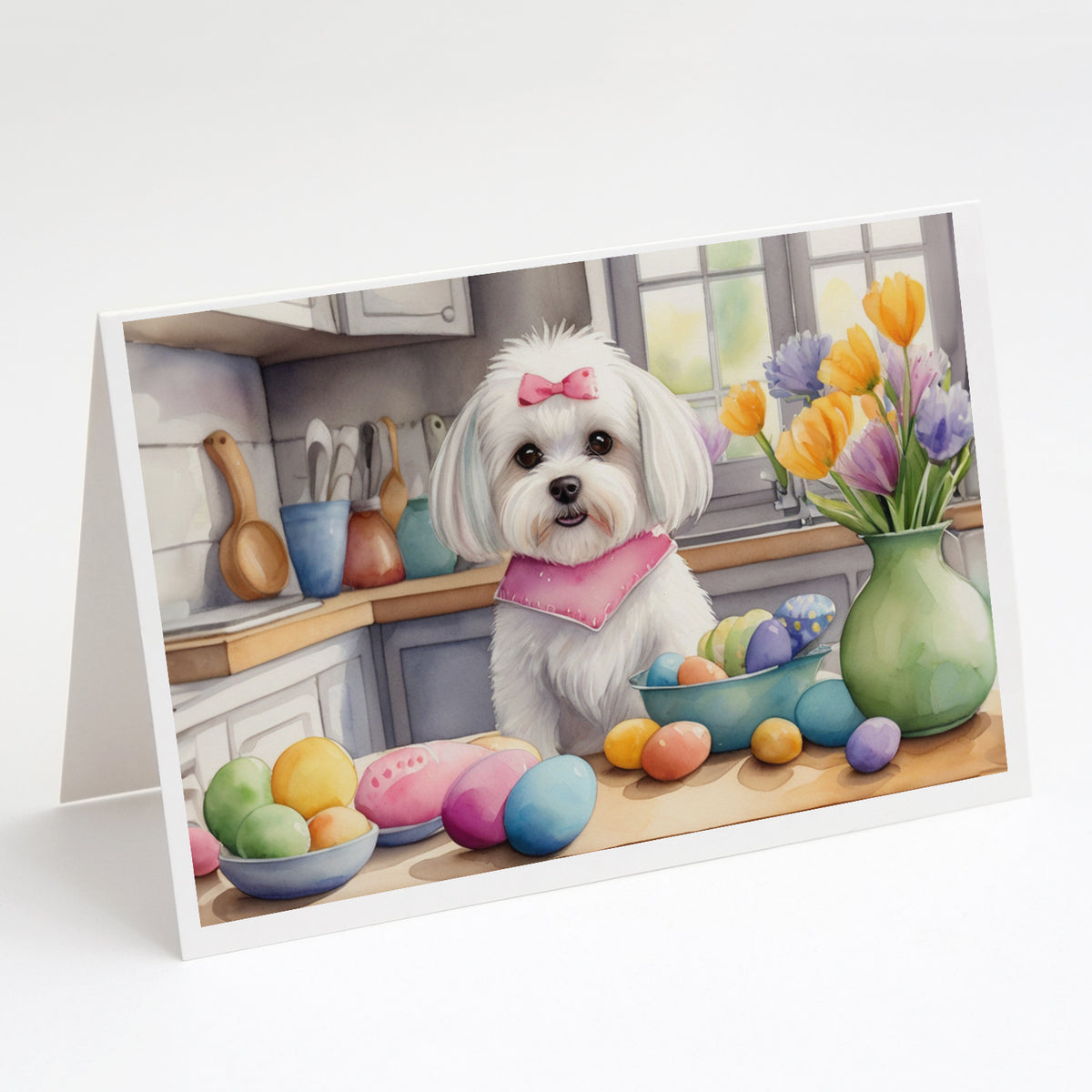 Buy this Decorating Easter Maltese Greeting Cards Pack of 8