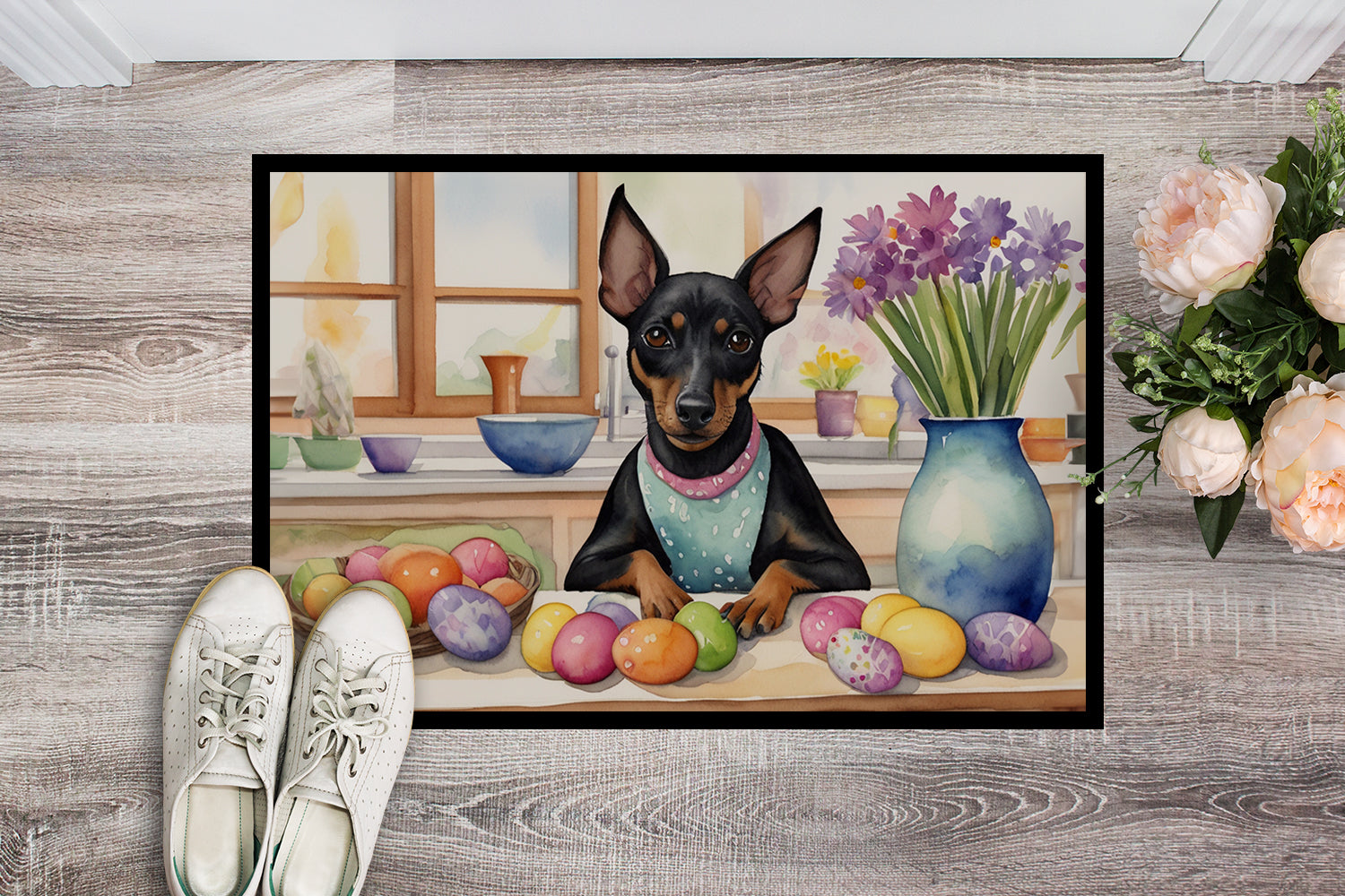 Decorating Easter Manchester Terrier Doormat