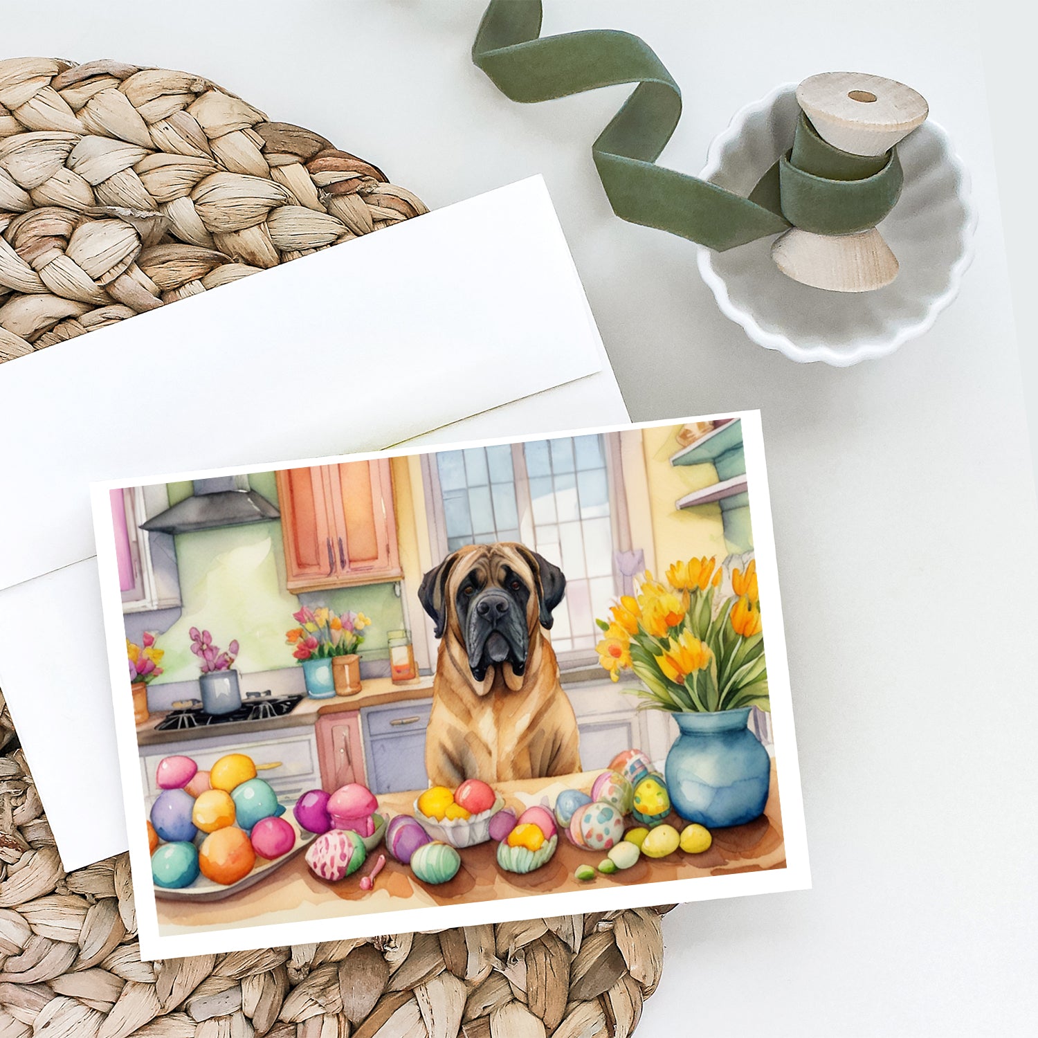 Buy this Decorating Easter Mastiff Greeting Cards Pack of 8