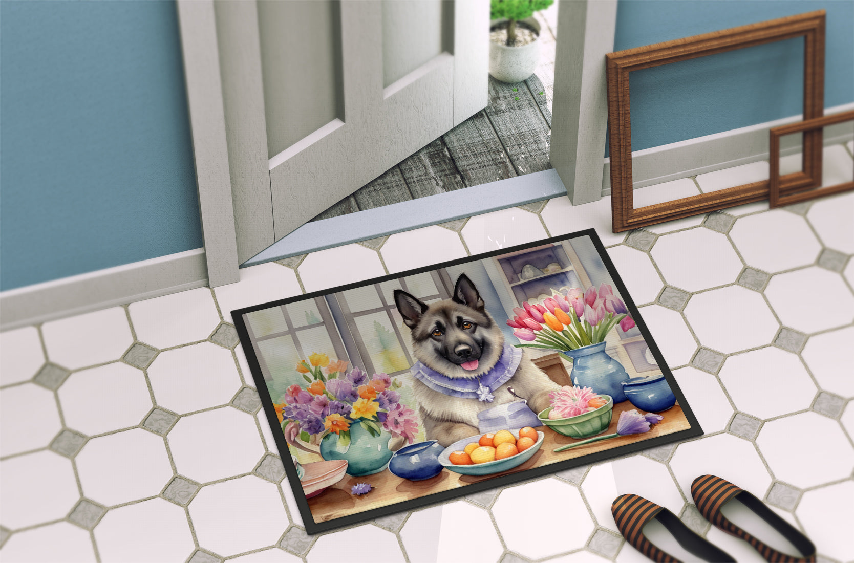 Decorating Easter Norwegian Elkhound Doormat