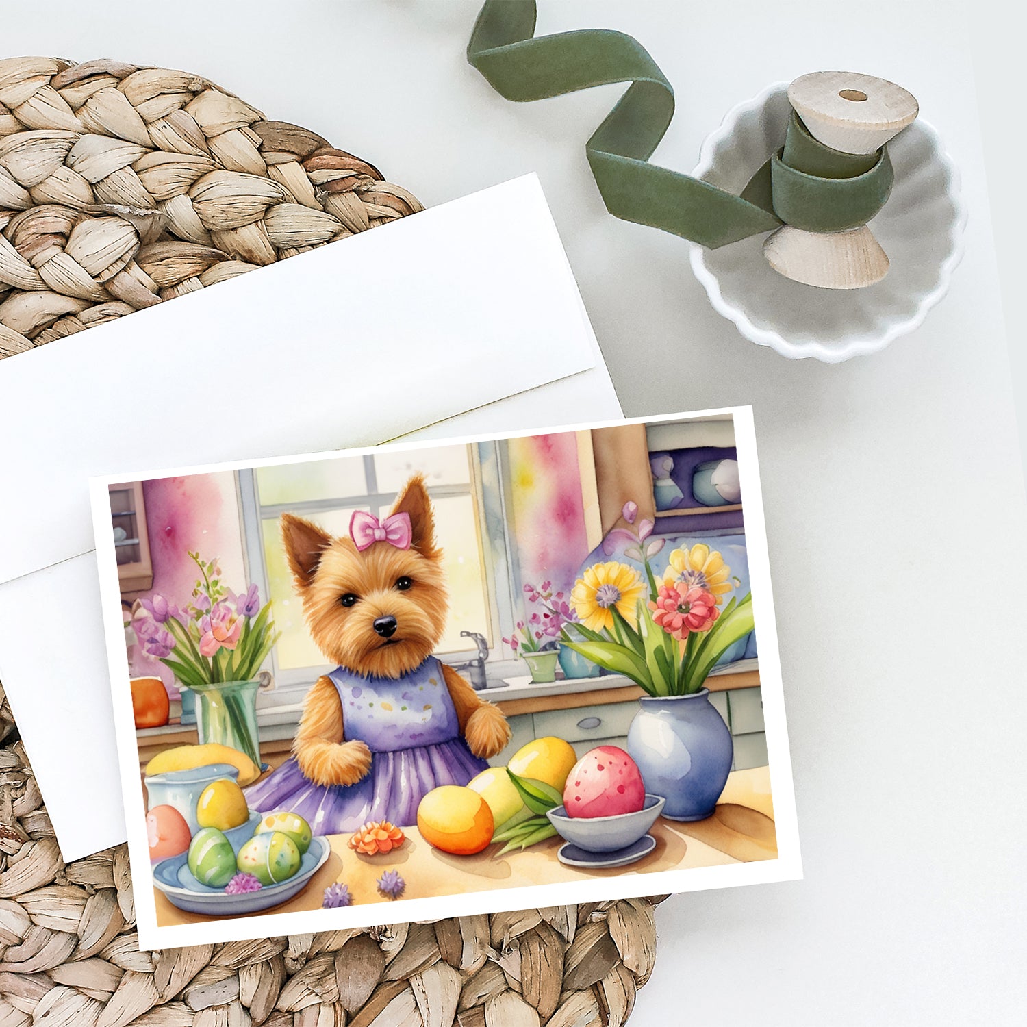 Buy this Decorating Easter Norwich Terrier Greeting Cards Pack of 8