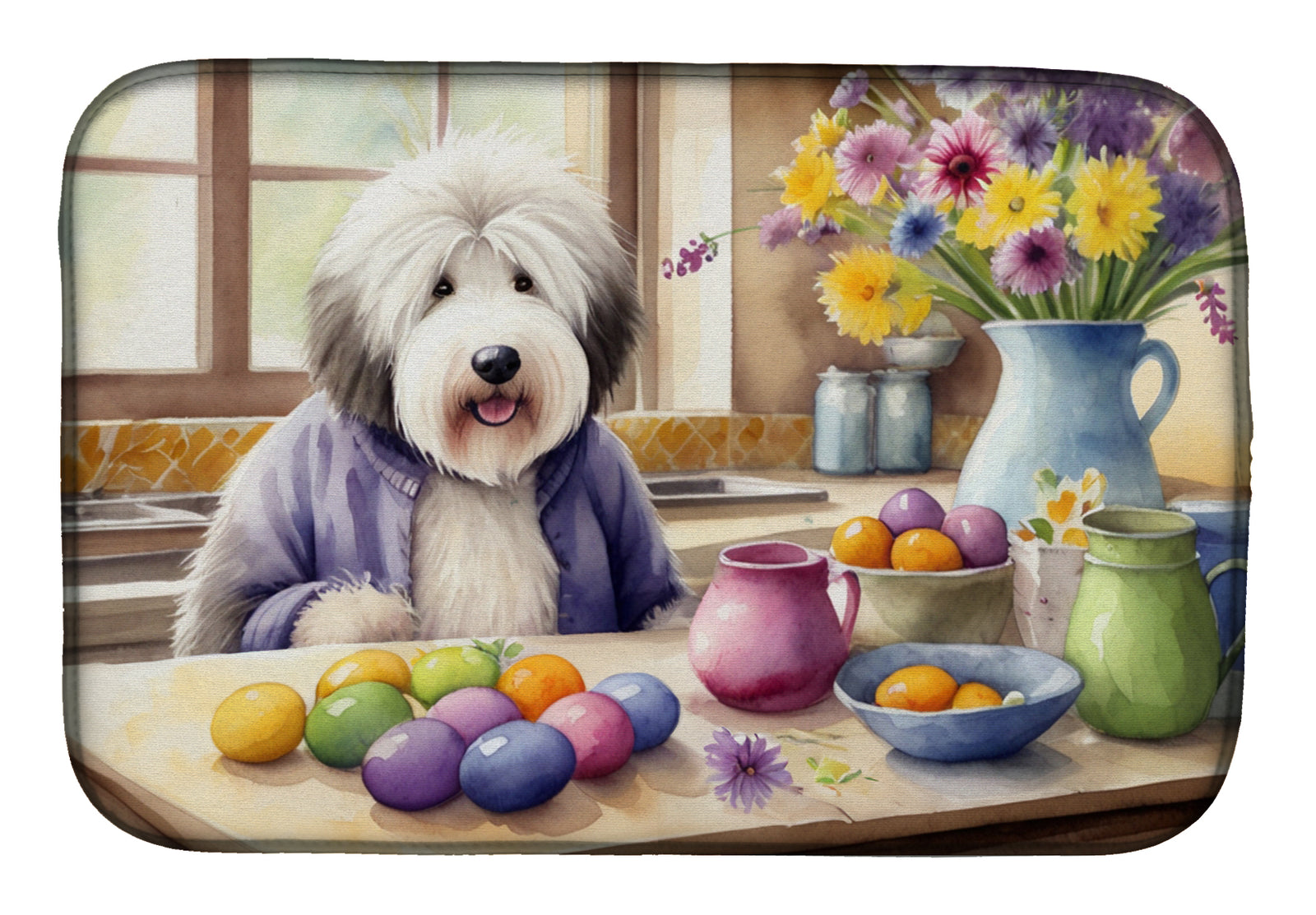 Buy this Decorating Easter Old English Sheepdog Dish Drying Mat