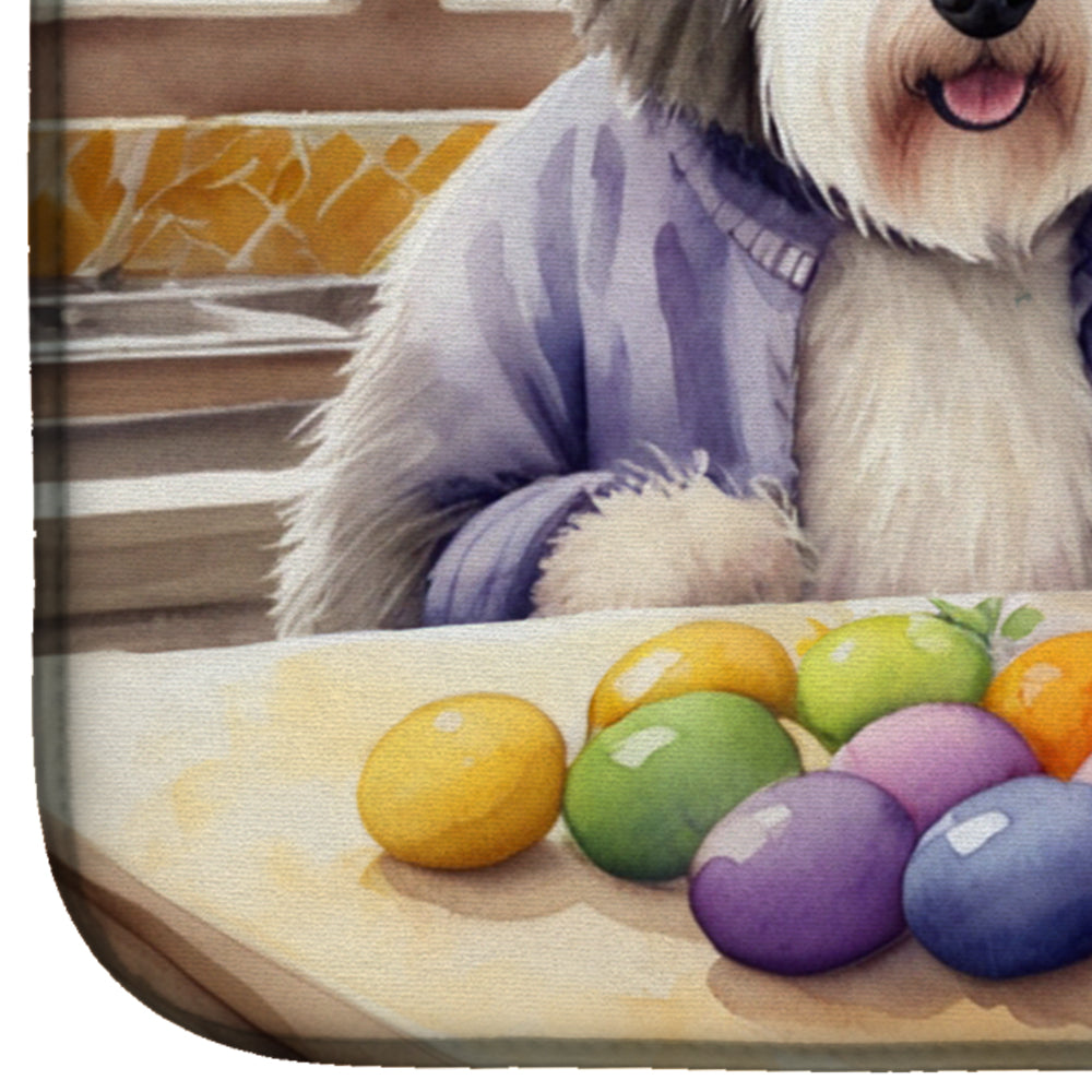 Decorating Easter Old English Sheepdog Dish Drying Mat