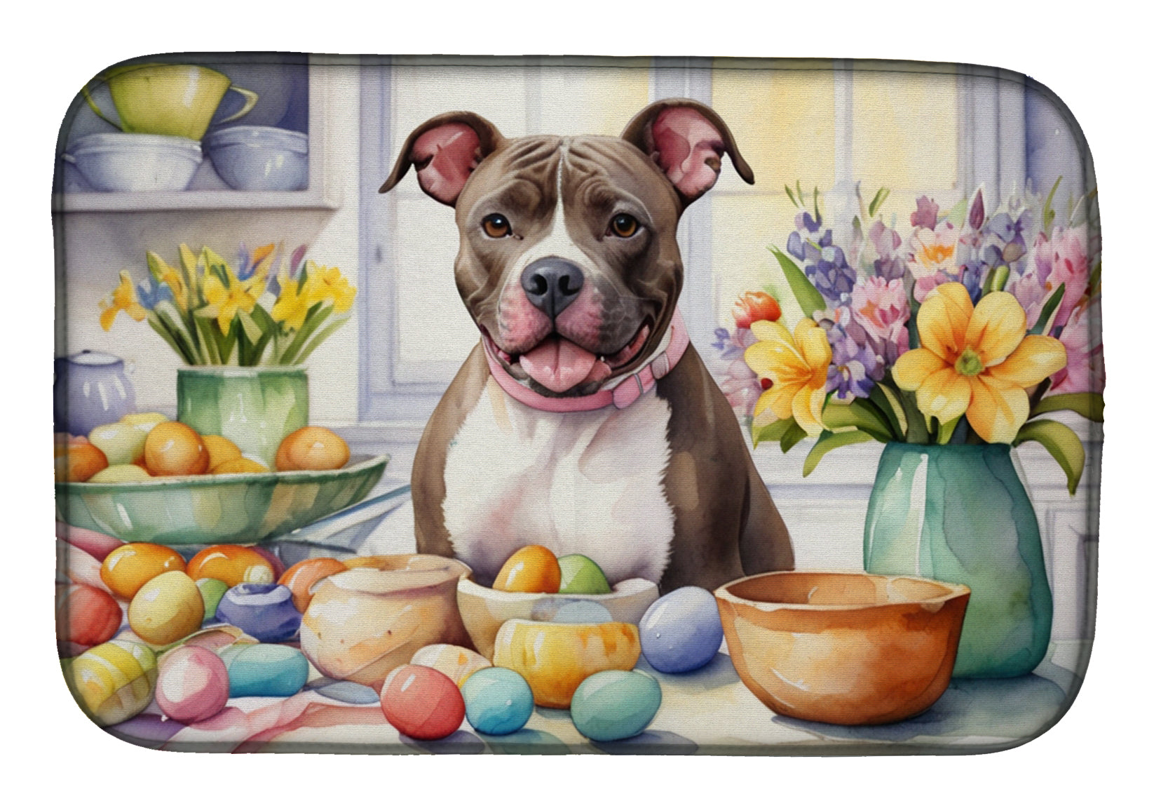 Buy this Decorating Easter Pit Bull Terrier Dish Drying Mat