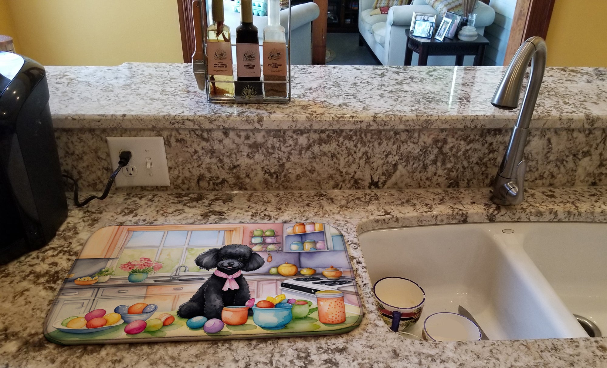 Decorating Easter Black Poodle Dish Drying Mat