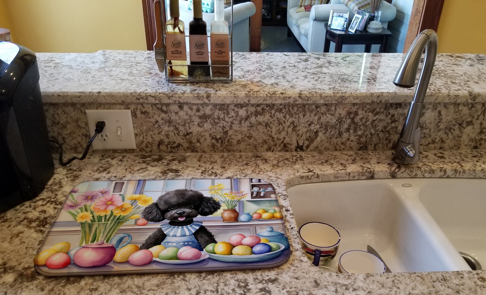 Decorating Easter Black Poodle Dish Drying Mat
