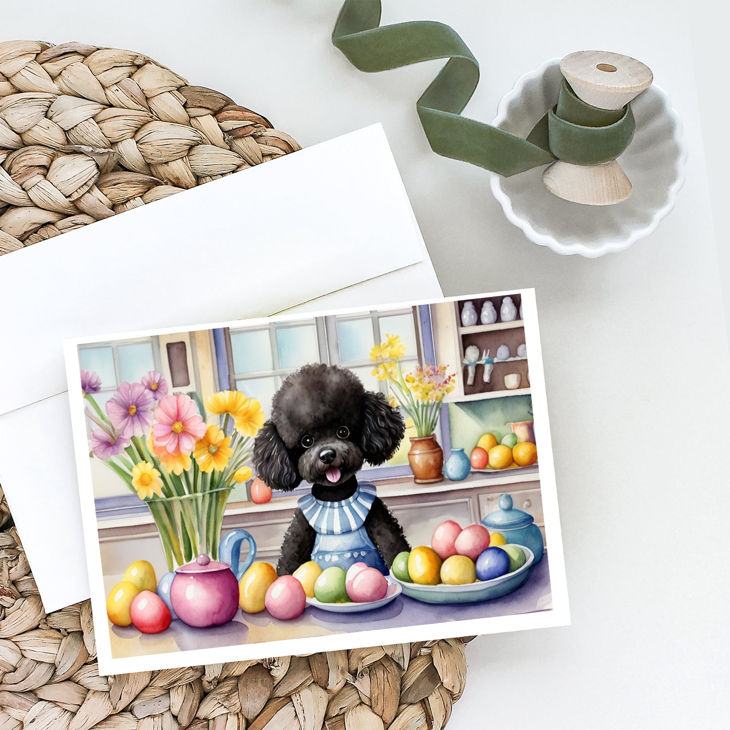 Buy this Decorating Easter Black Poodle Greeting Cards Pack of 8