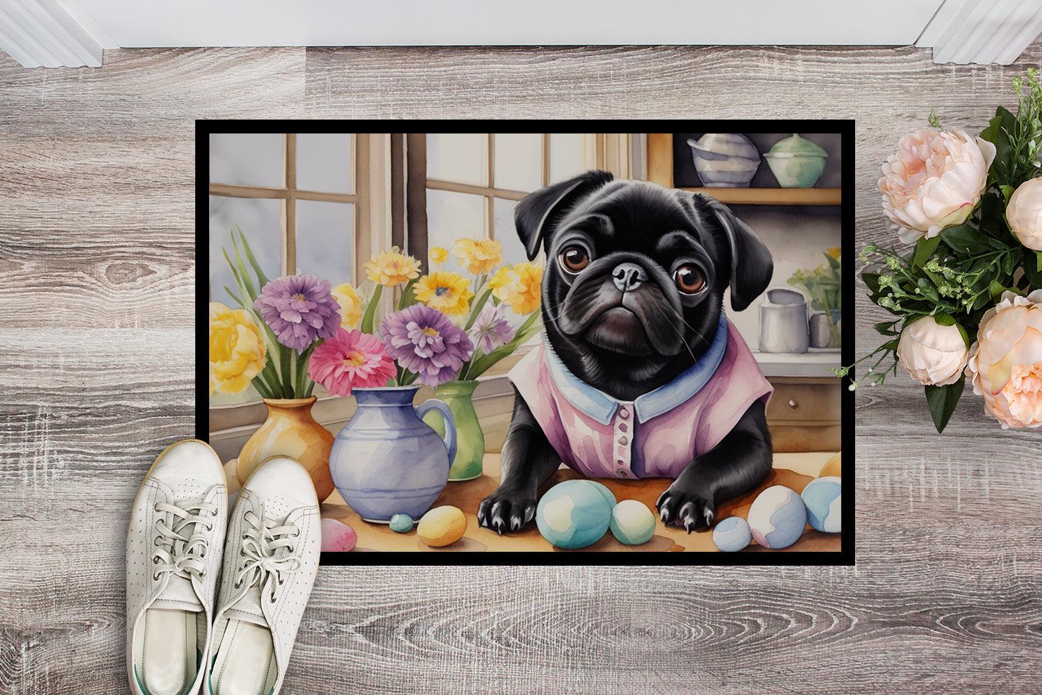 Decorating Easter Pug Doormat