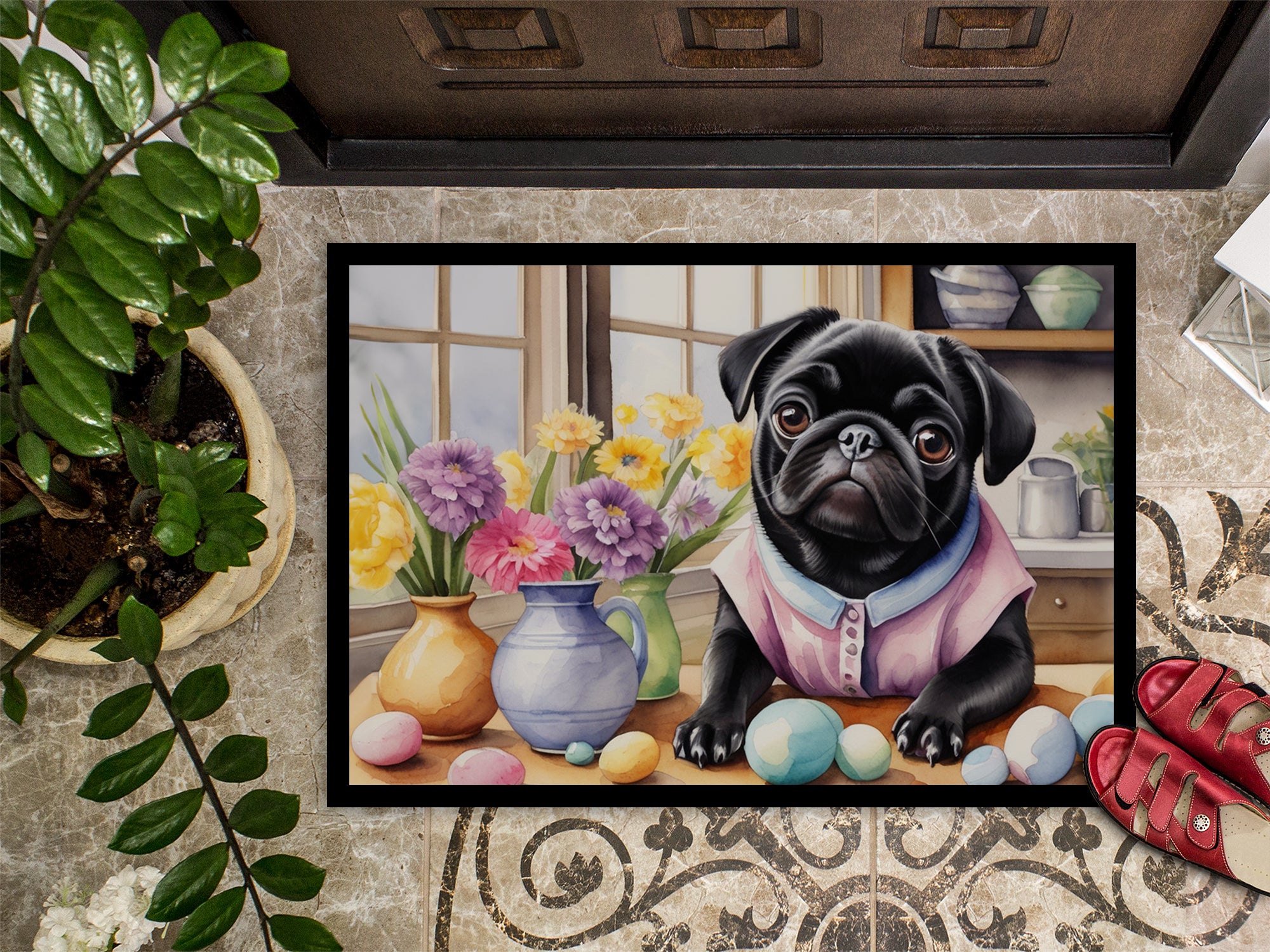 Decorating Easter Pug Doormat