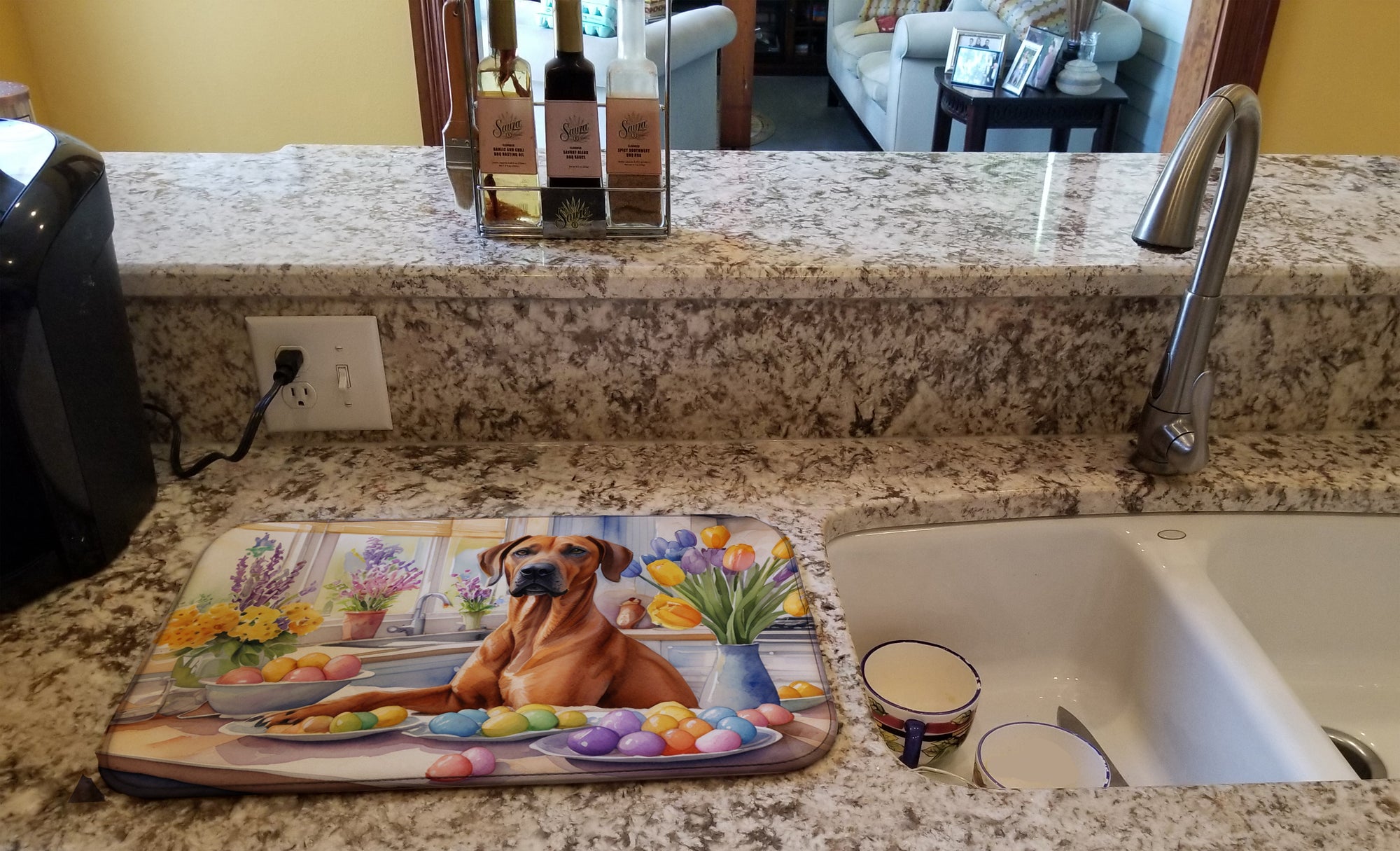 Decorating Easter Rhodesian Ridgeback Dish Drying Mat