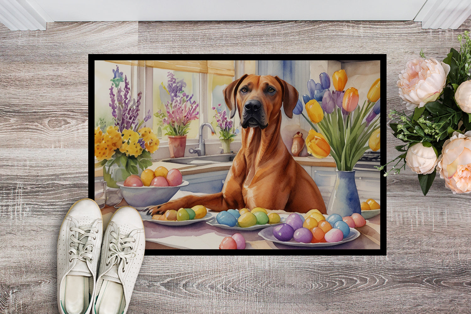 Decorating Easter Rhodesian Ridgeback Doormat