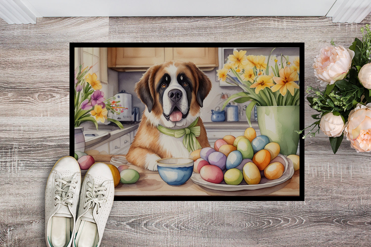 Decorating Easter Saint Bernard Doormat