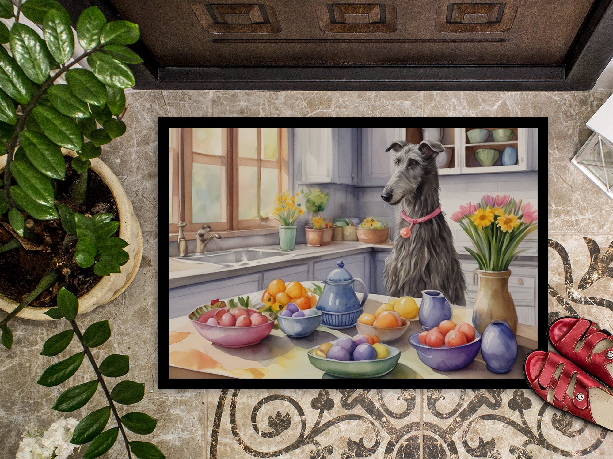 Decorating Easter Scottish Deerhound Doormat