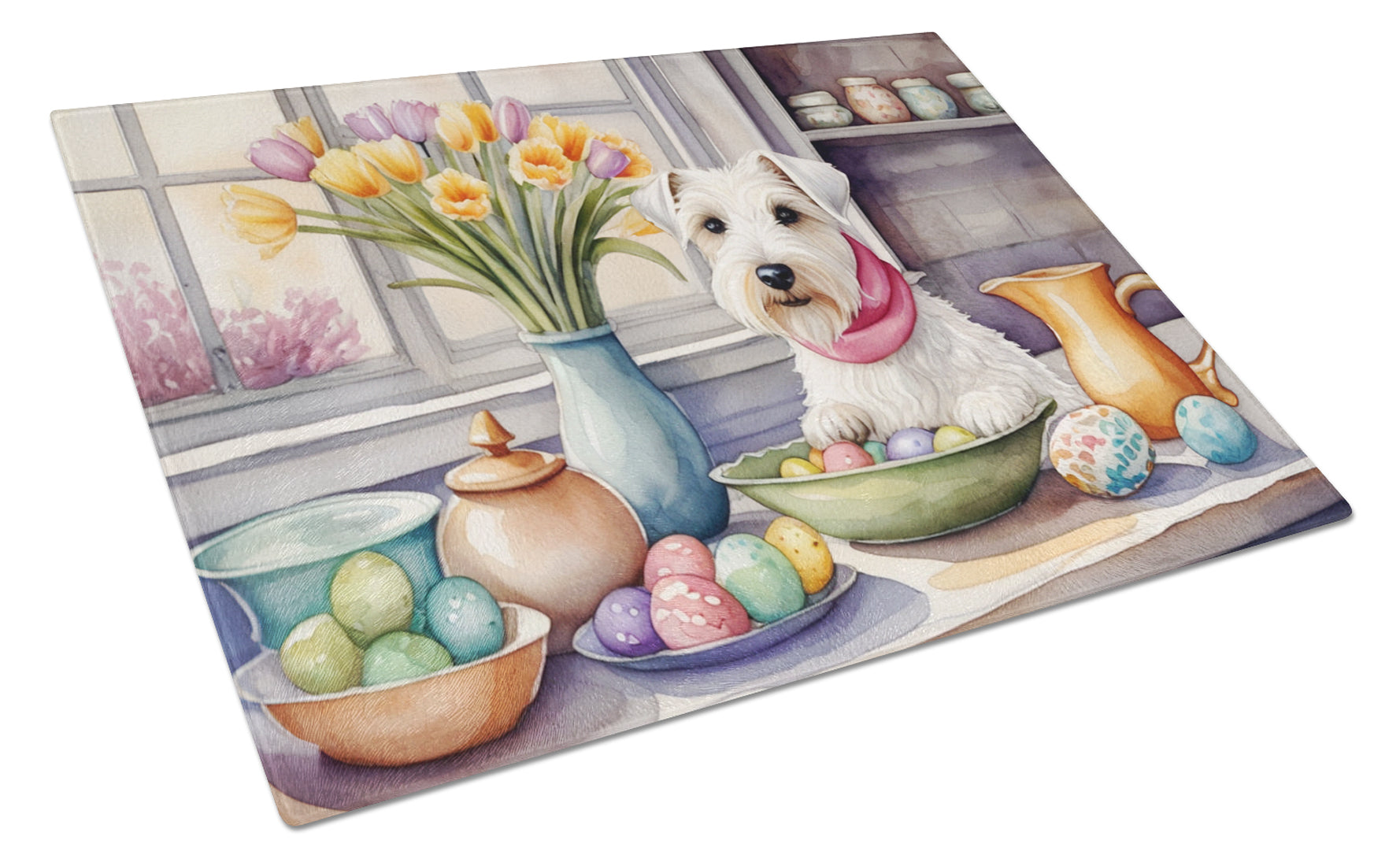 Buy this Decorating Easter Sealyham Terrier Glass Cutting Board