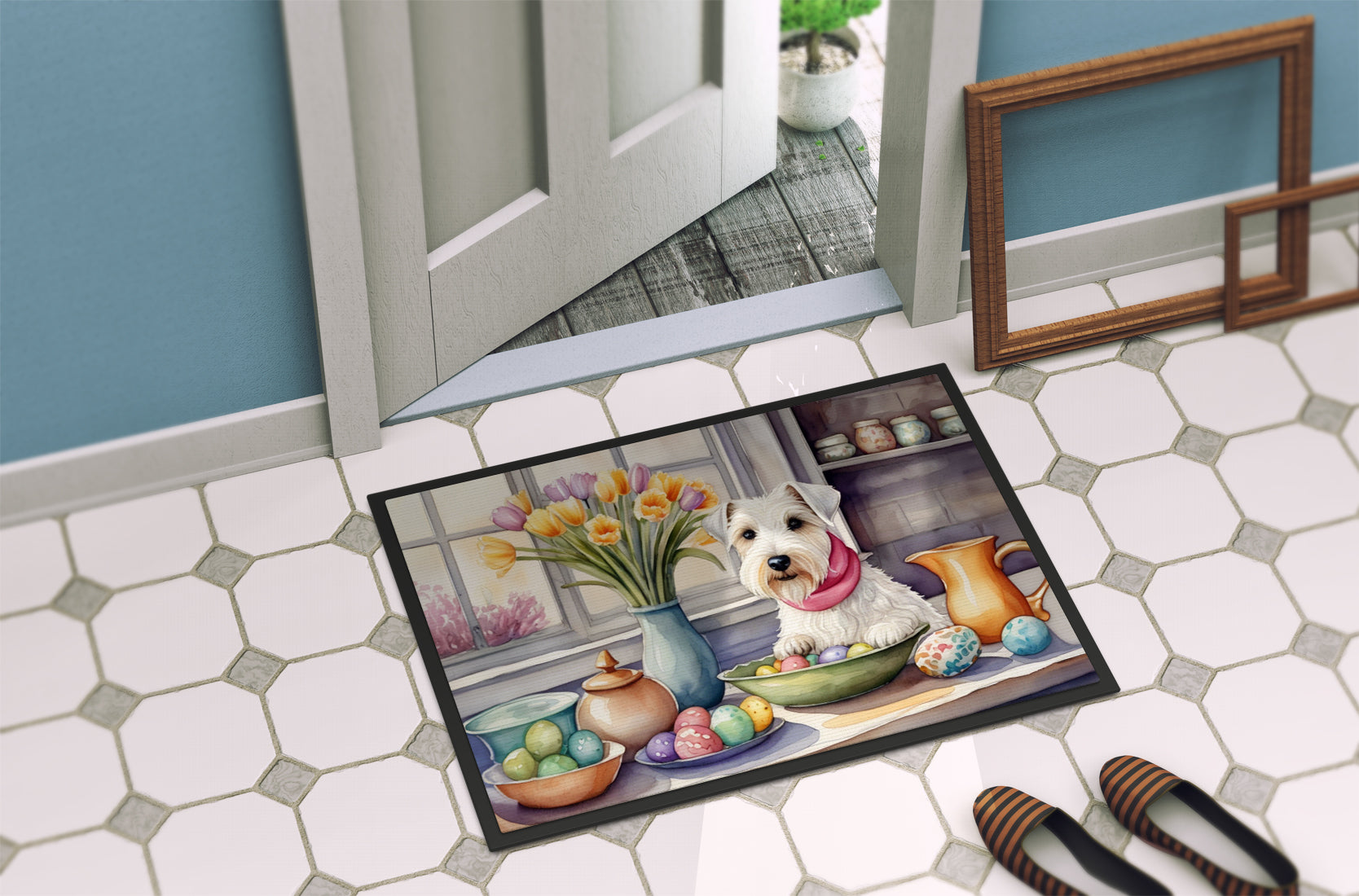 Decorating Easter Sealyham Terrier Doormat