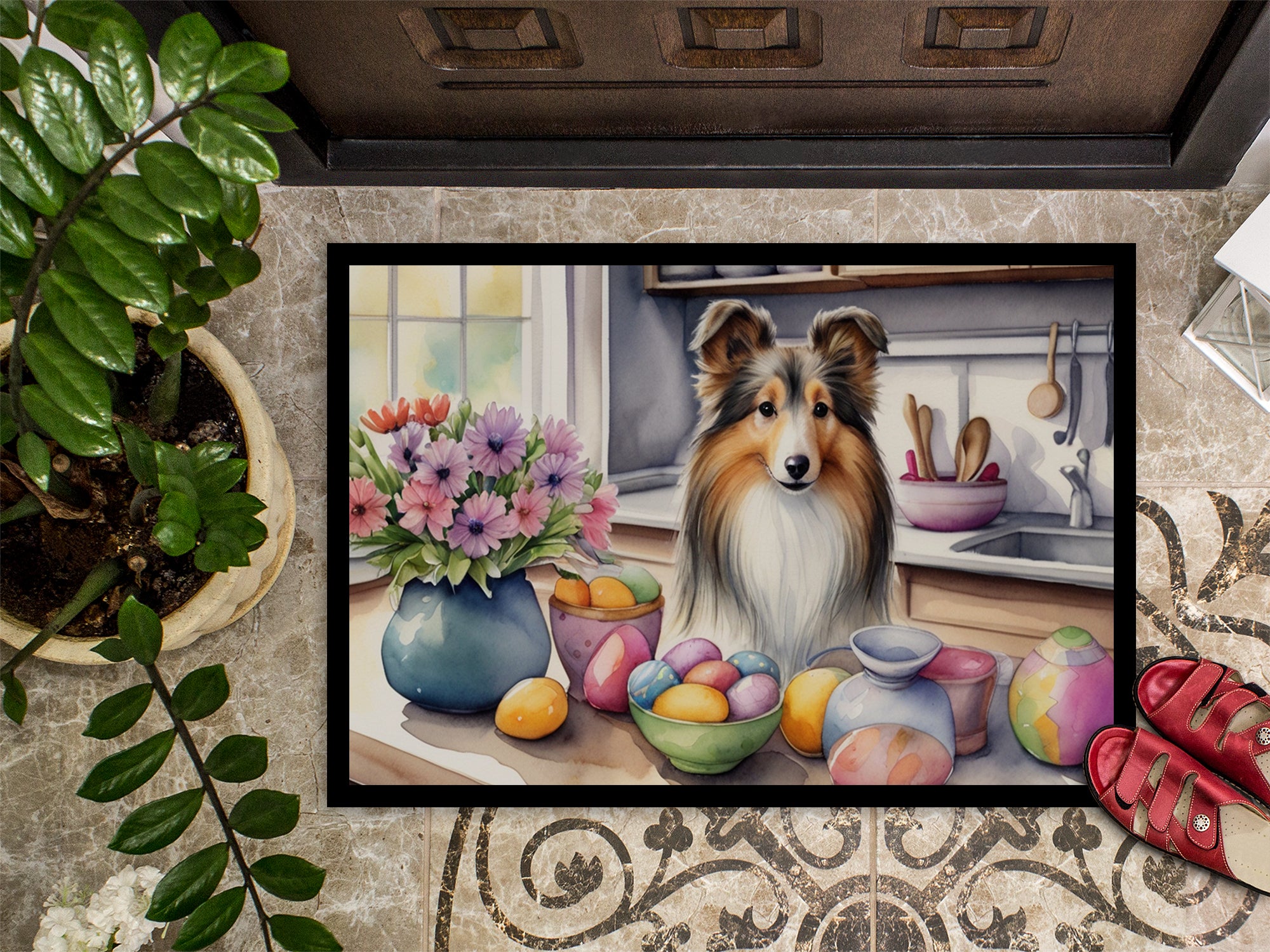 Decorating Easter Sheltie Doormat