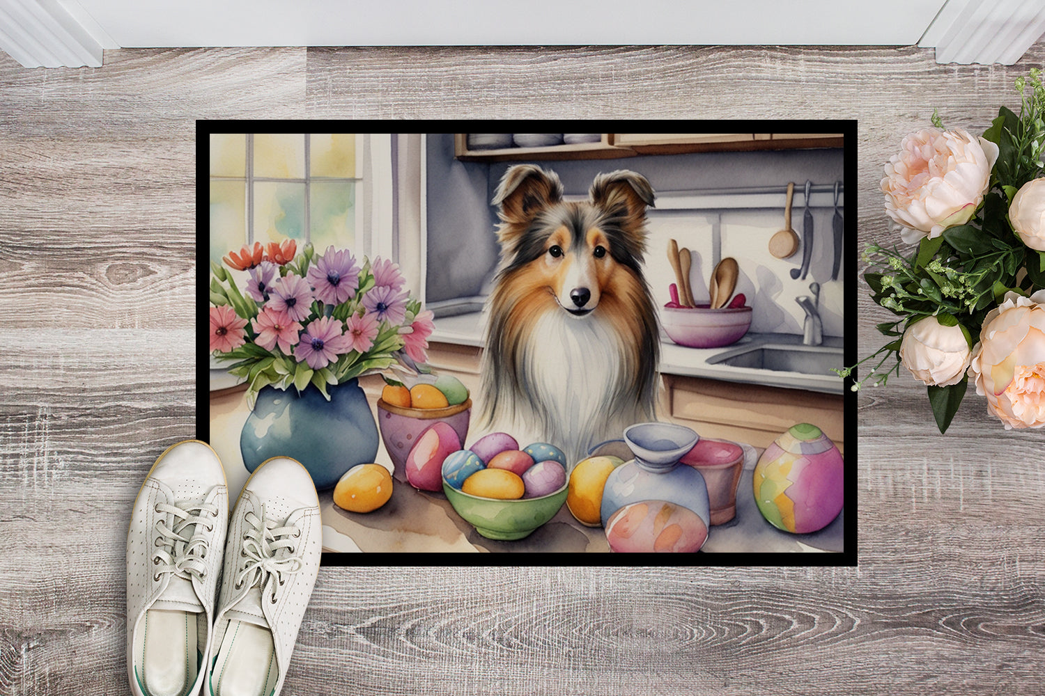 Decorating Easter Sheltie Doormat