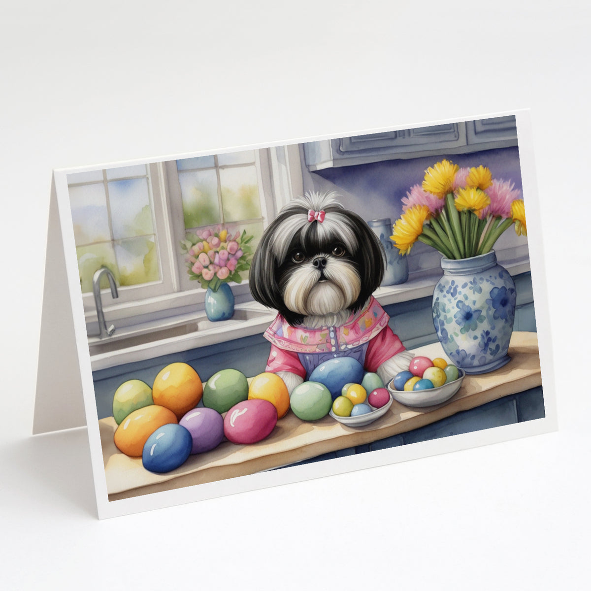 Buy this Decorating Easter Shih Tzu Greeting Cards Pack of 8