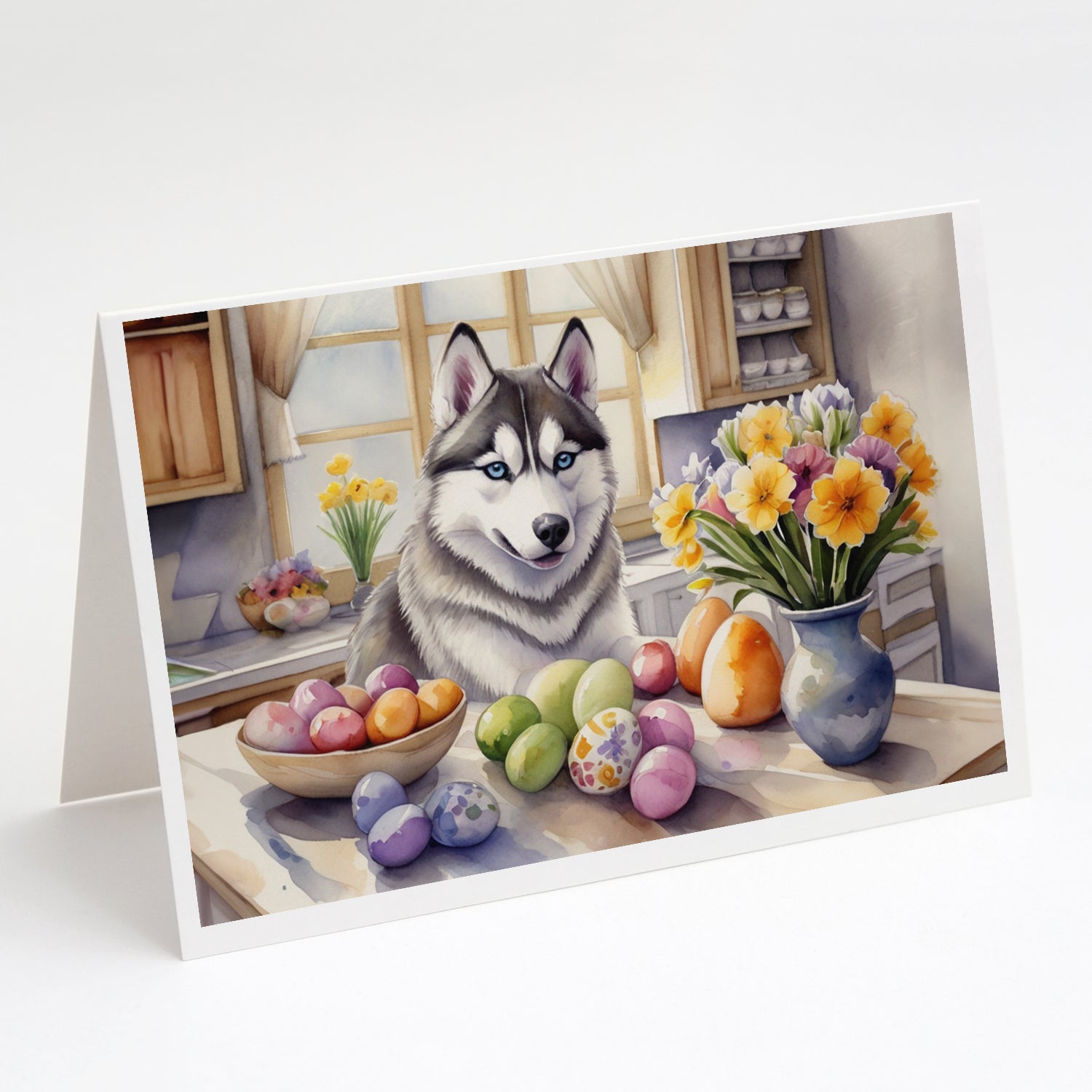 Buy this Decorating Easter Siberian Husky Greeting Cards Pack of 8