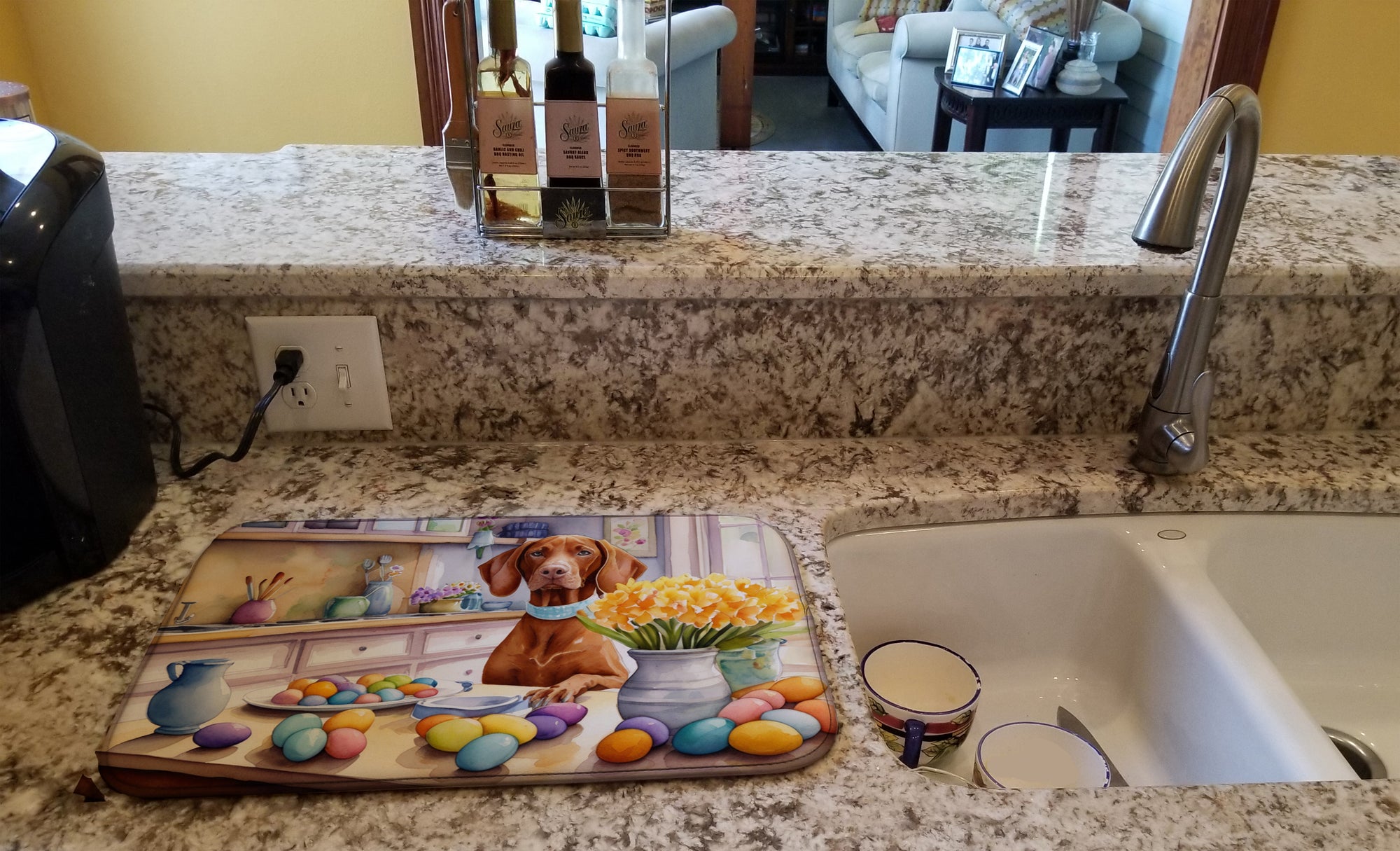 Decorating Easter Vizsla Dish Drying Mat