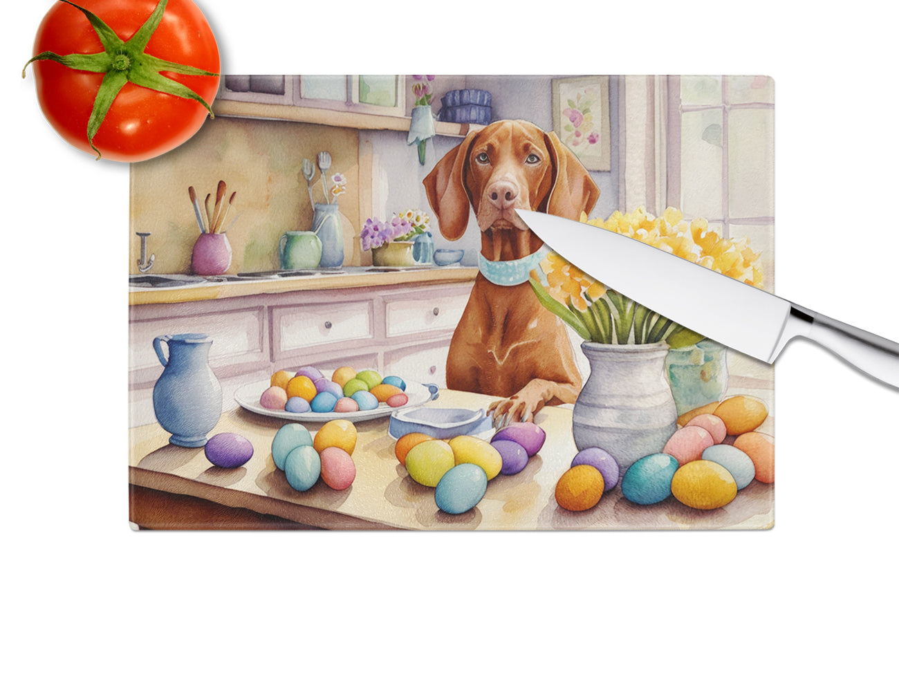 Decorating Easter Vizsla Glass Cutting Board