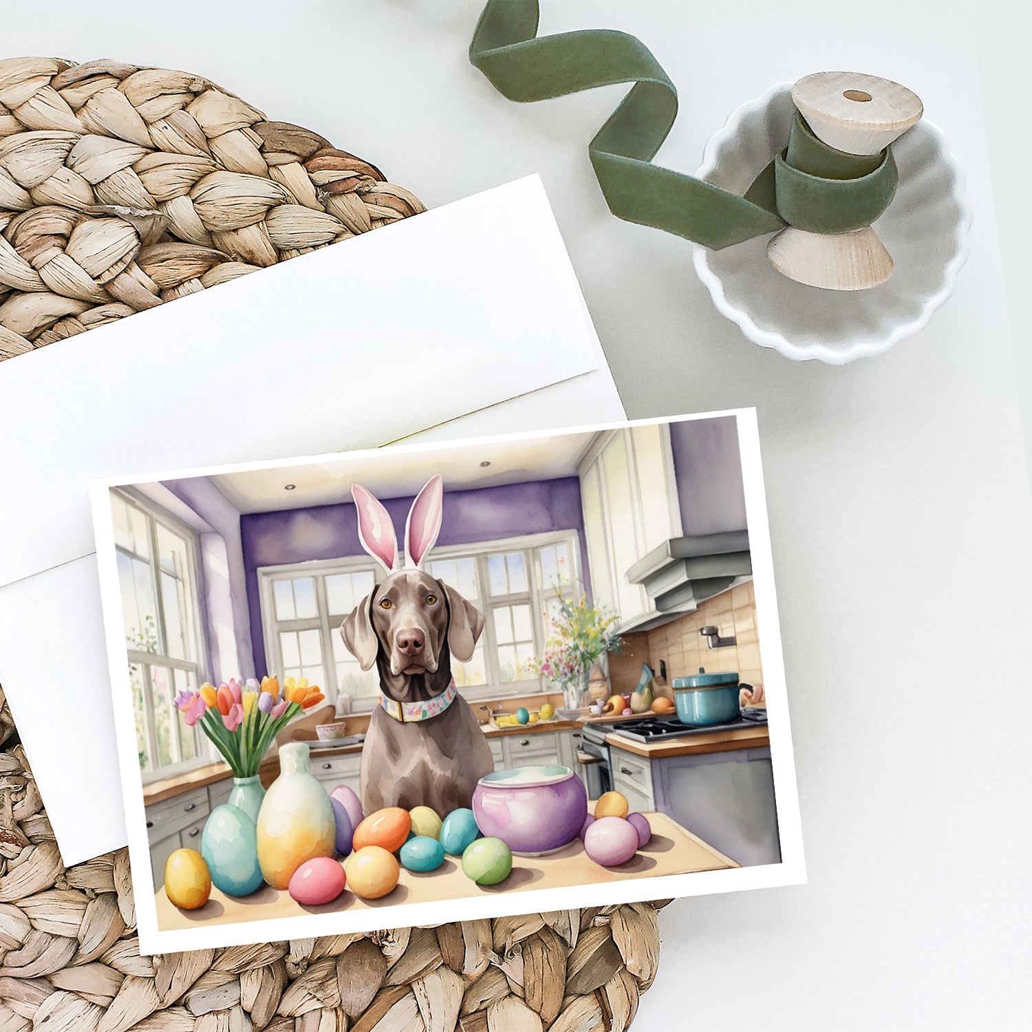 Buy this Decorating Easter Weimaraner Greeting Cards Pack of 8