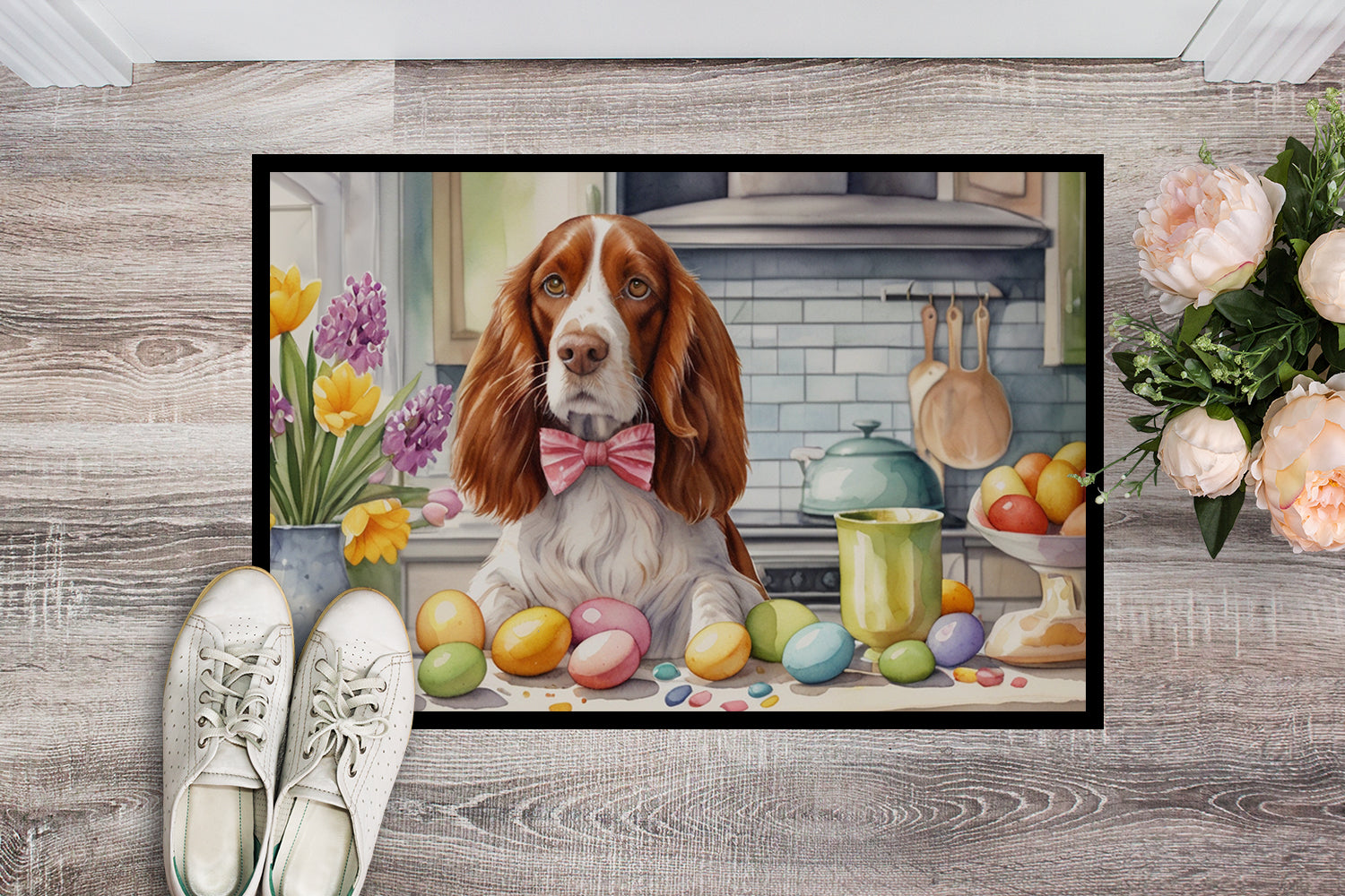 Decorating Easter Welsh Springer Spaniel Doormat