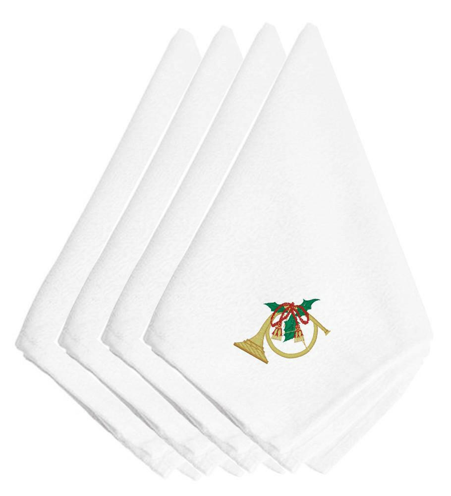 Christmas French Horn Embroidered Napkins Set of 4 EMBT2079NPKE by Caroline&#39;s Treasures