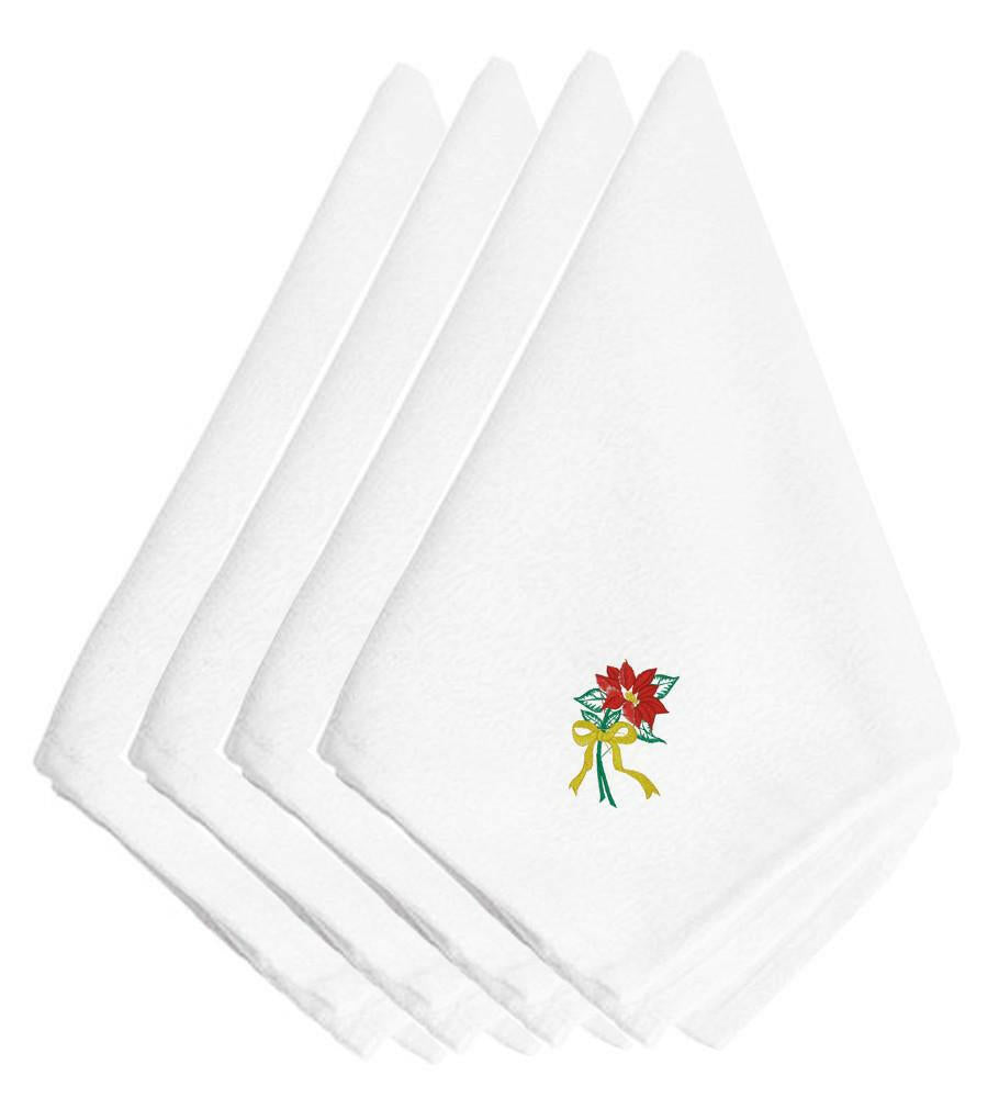 Christmas Poinsettia Embroidered Napkins Set of 4 EMBT2102NPKE by Caroline&#39;s Treasures