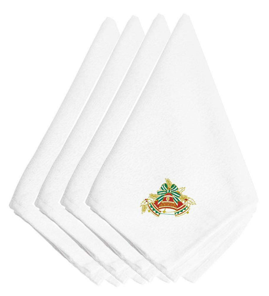 Christmas Bells Red, Green and Gold Embroidered Napkins Set of 4 EMBT2409NPKE by Caroline&#39;s Treasures