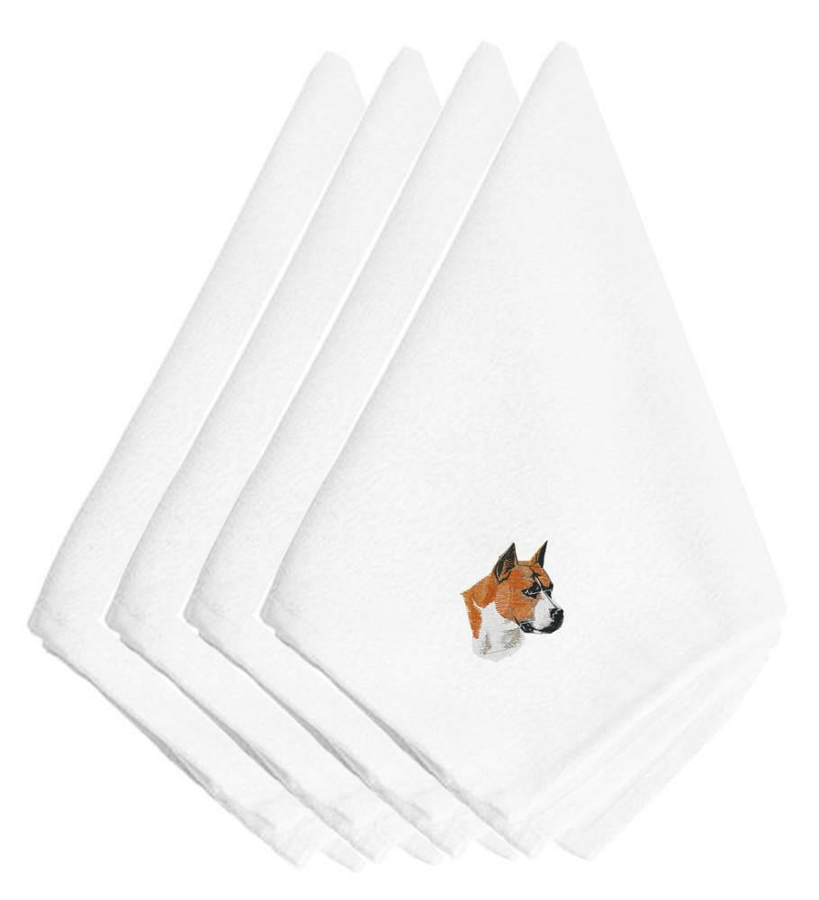 Stafforshire Bull Terrier Embroidered Napkins Set of 4 EMBT2642NPKE by Caroline&#39;s Treasures